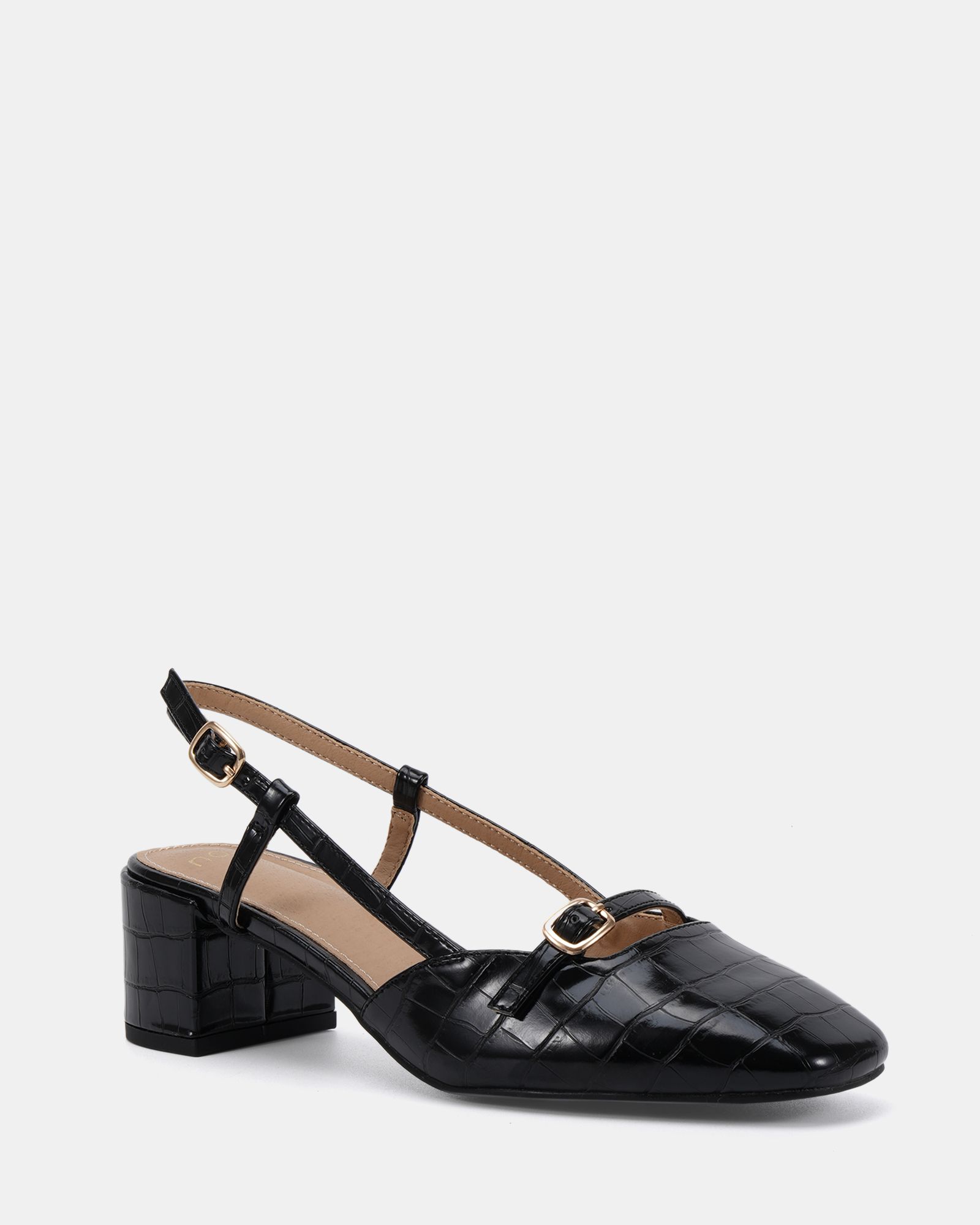 ISADORA Black Block Heel Mary Jane Slingback Court