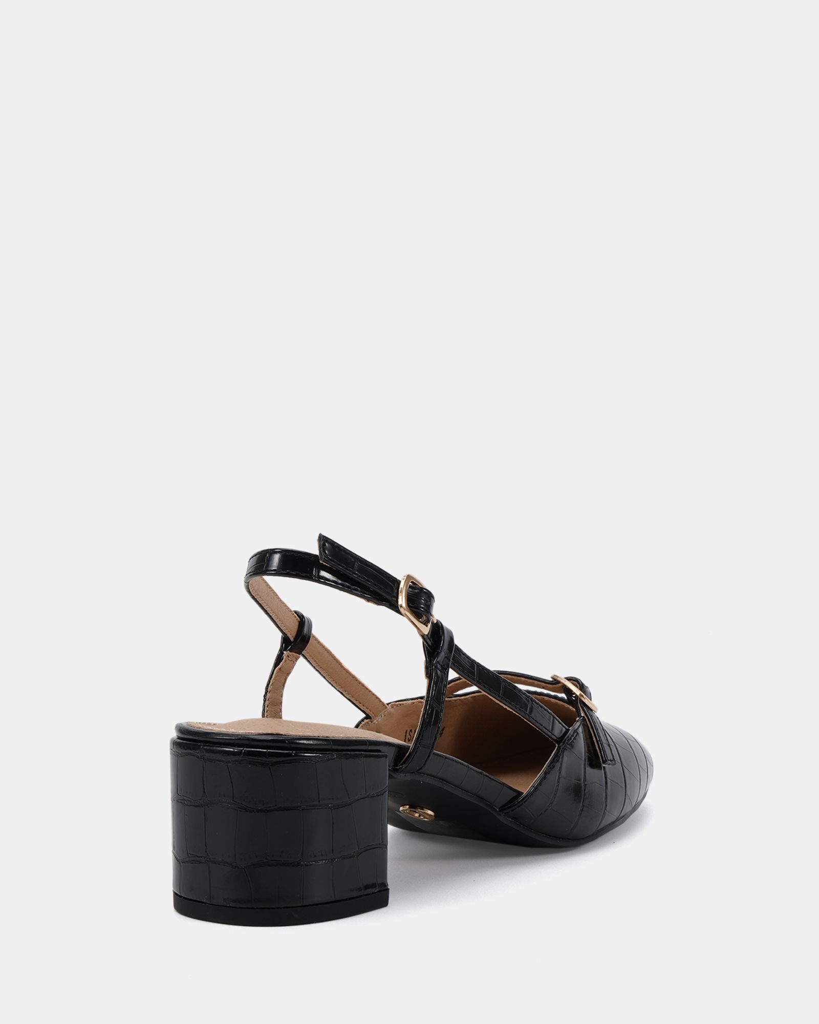 ISADORA Black Block Heel Mary Jane Slingback Court