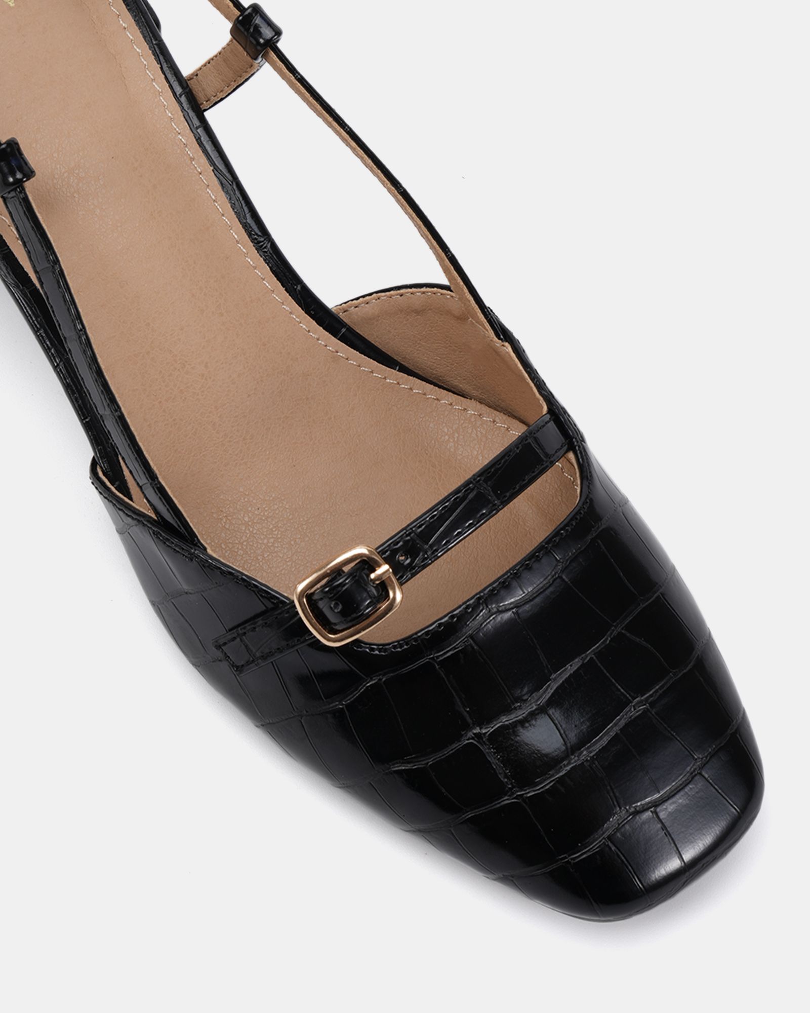 ISADORA Black Block Heel Mary Jane Slingback Court