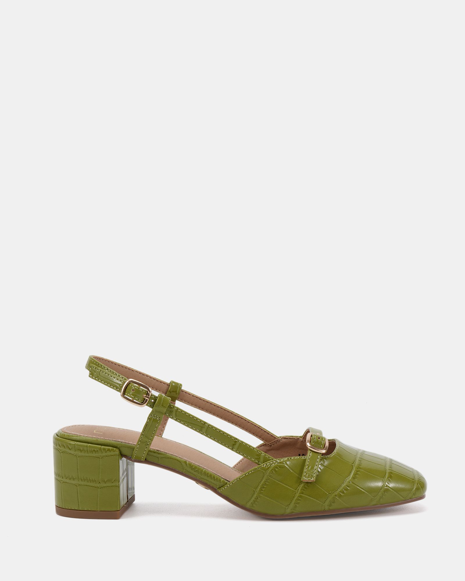 ISADORA Green Block Heel Mary Jane Slingback Court