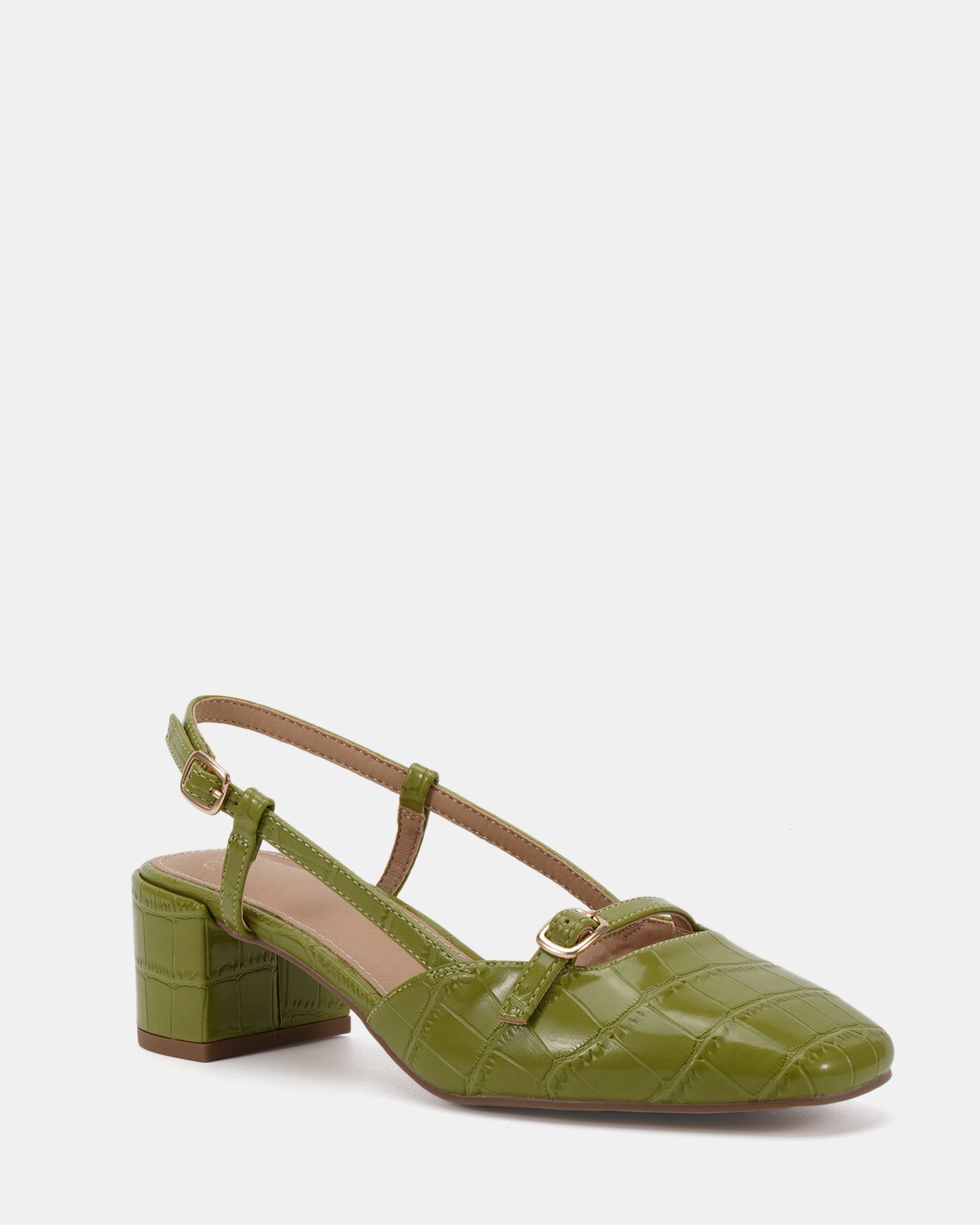 ISADORA Green Block Heel Mary Jane Slingback Court