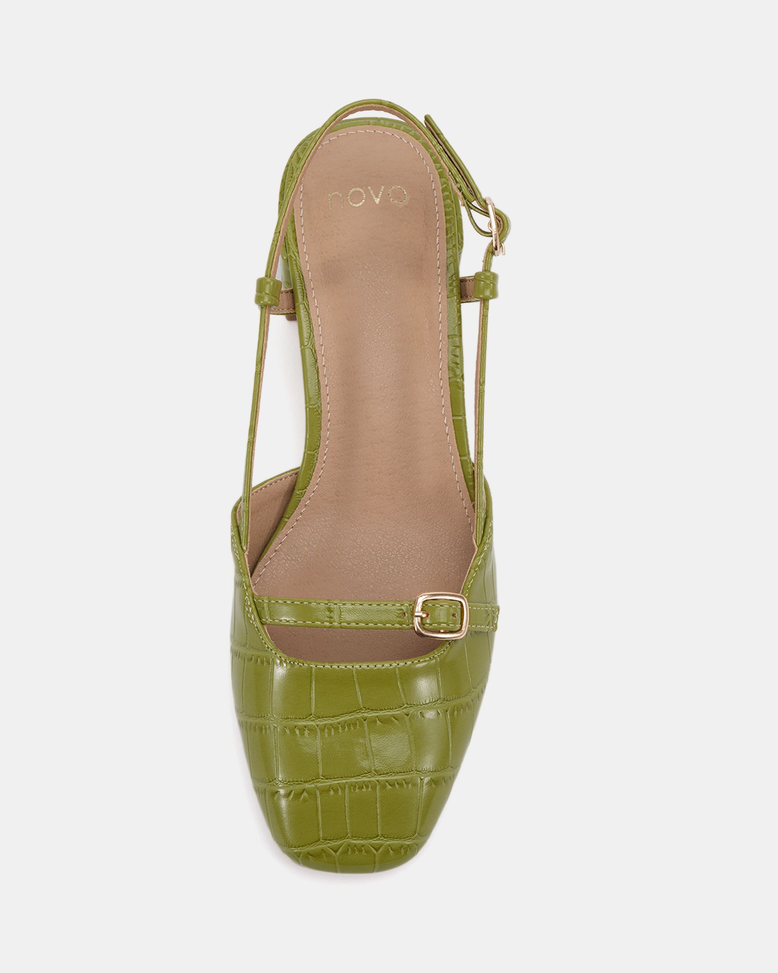 ISADORA Green Block Heel Mary Jane Slingback Court