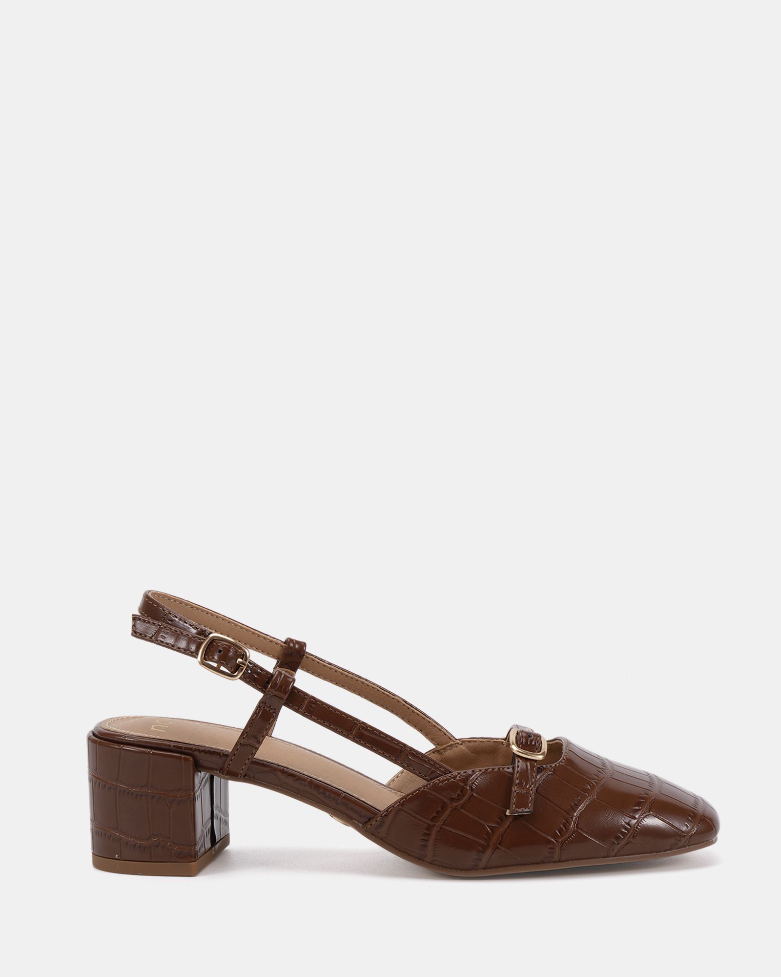 ISADORA Tan Block Heel Mary Jane Slingback Court