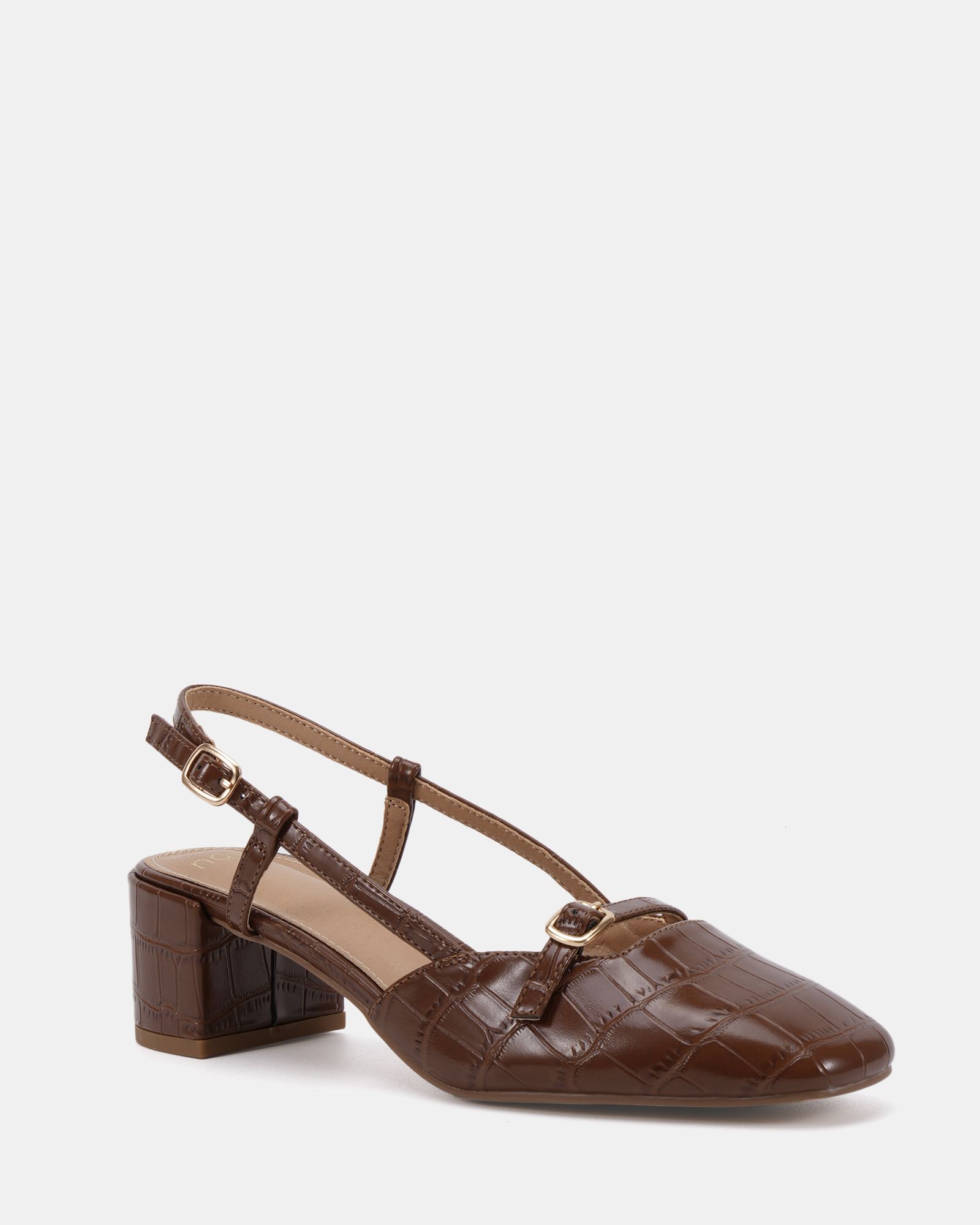 ISADORA Tan Block Heel Mary Jane Slingback Court