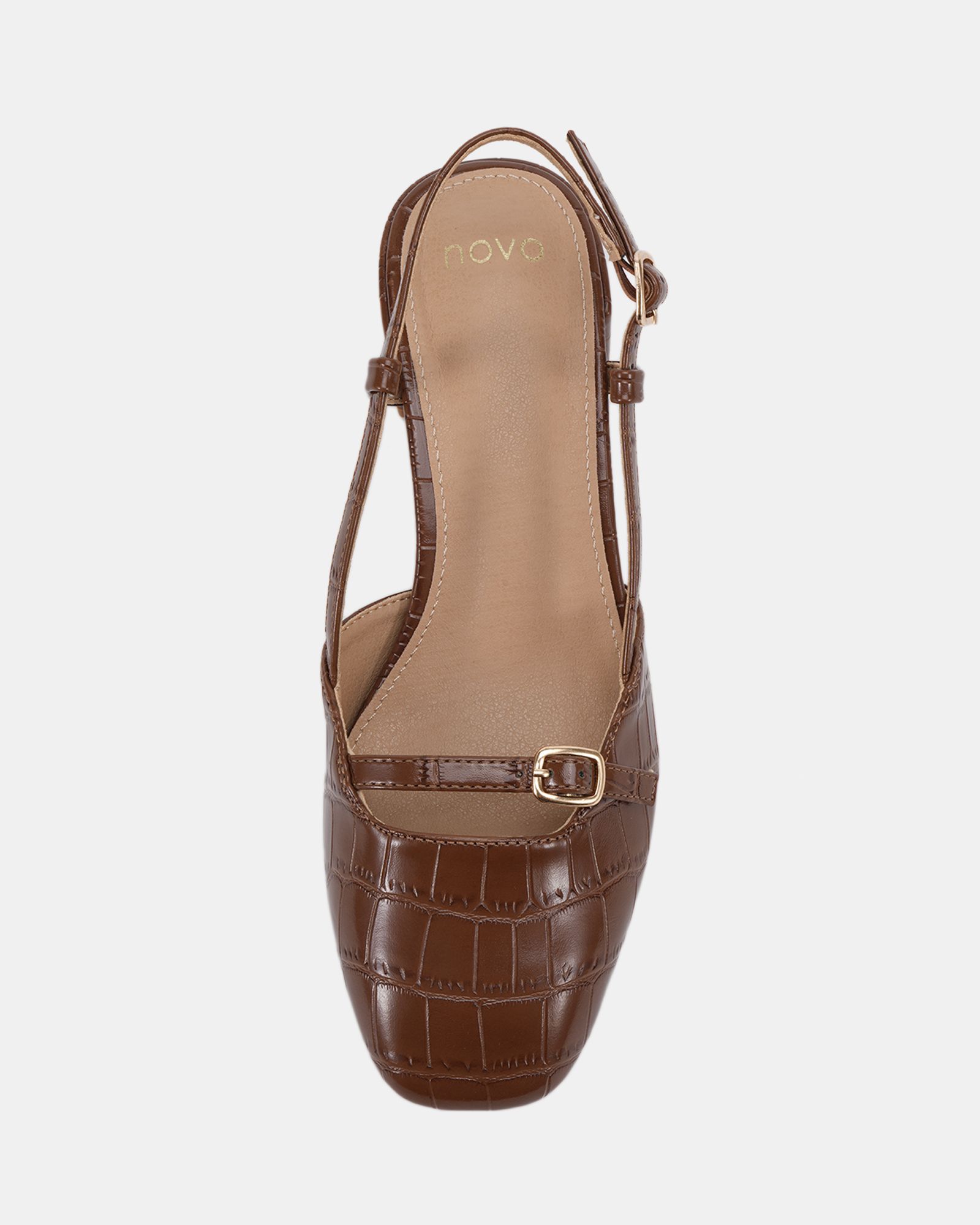 ISADORA Tan Block Heel Mary Jane Slingback Court