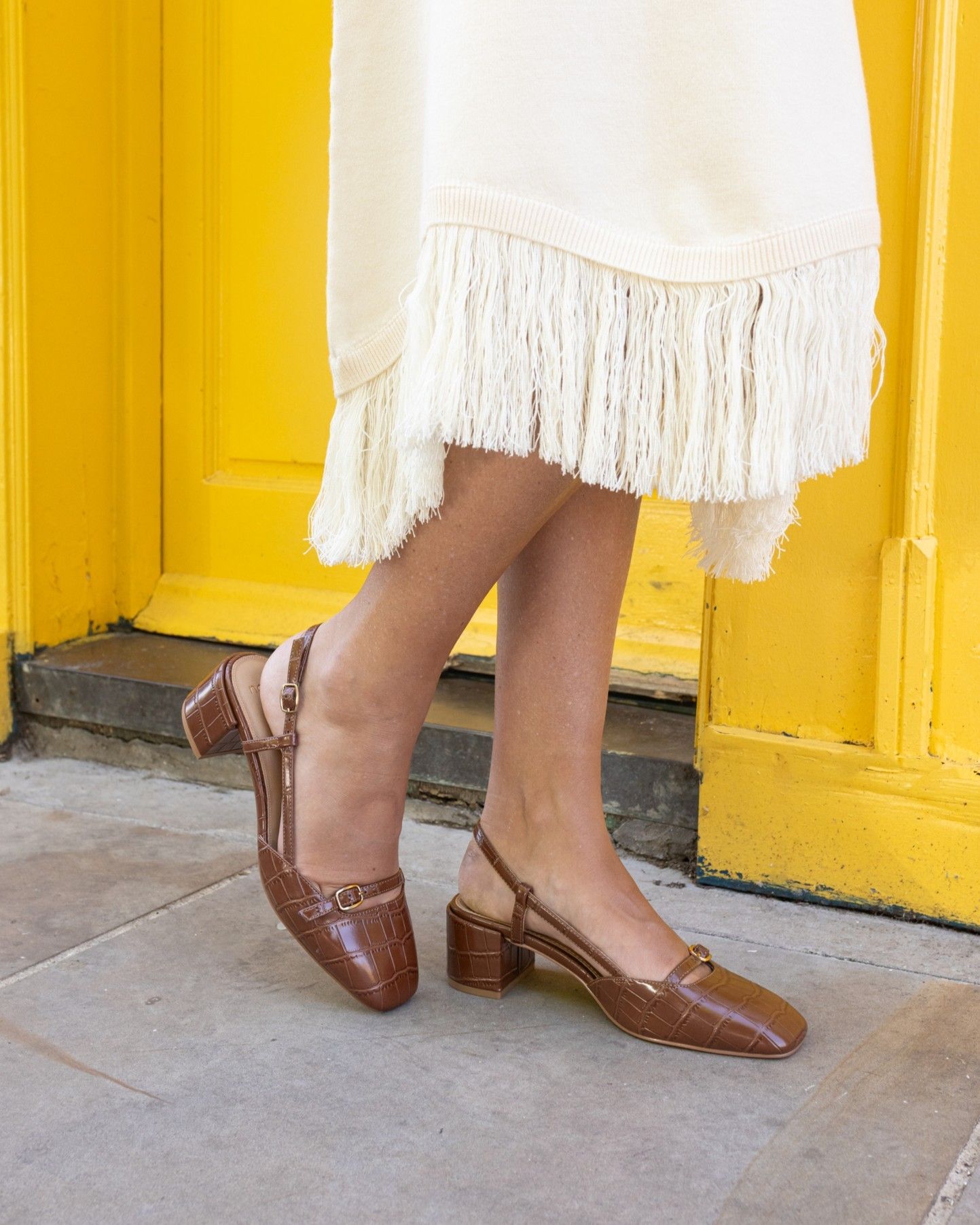 ISADORA Tan Block Heel Mary Jane Slingback Court
