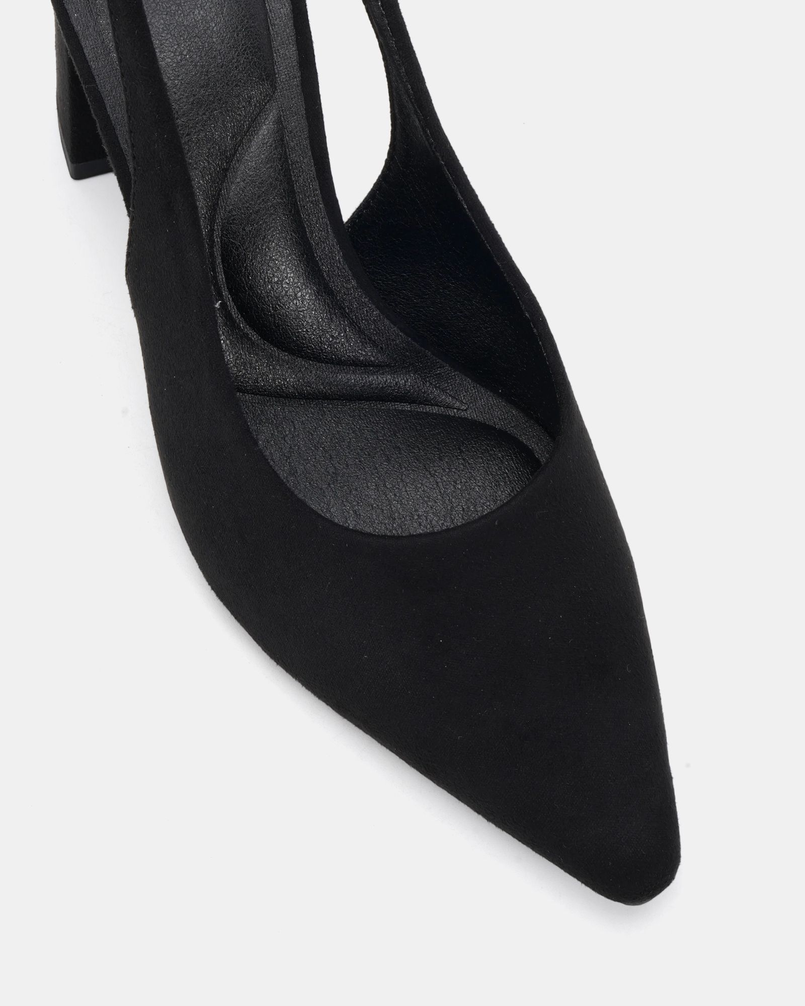Wide Fit Isla Black Block Heel Slingback Point Court