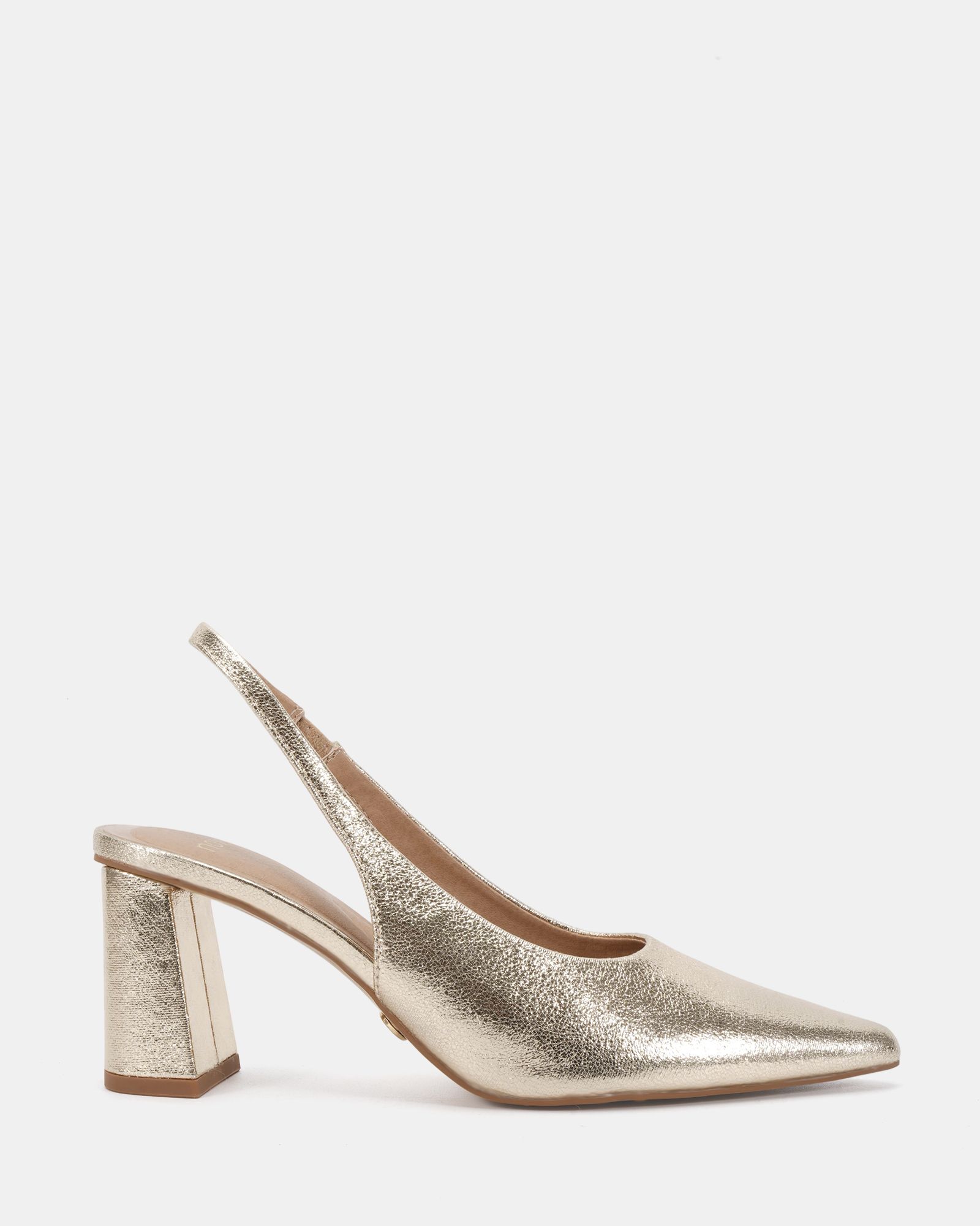 Isla Gold Block Heel Slingback Point Court