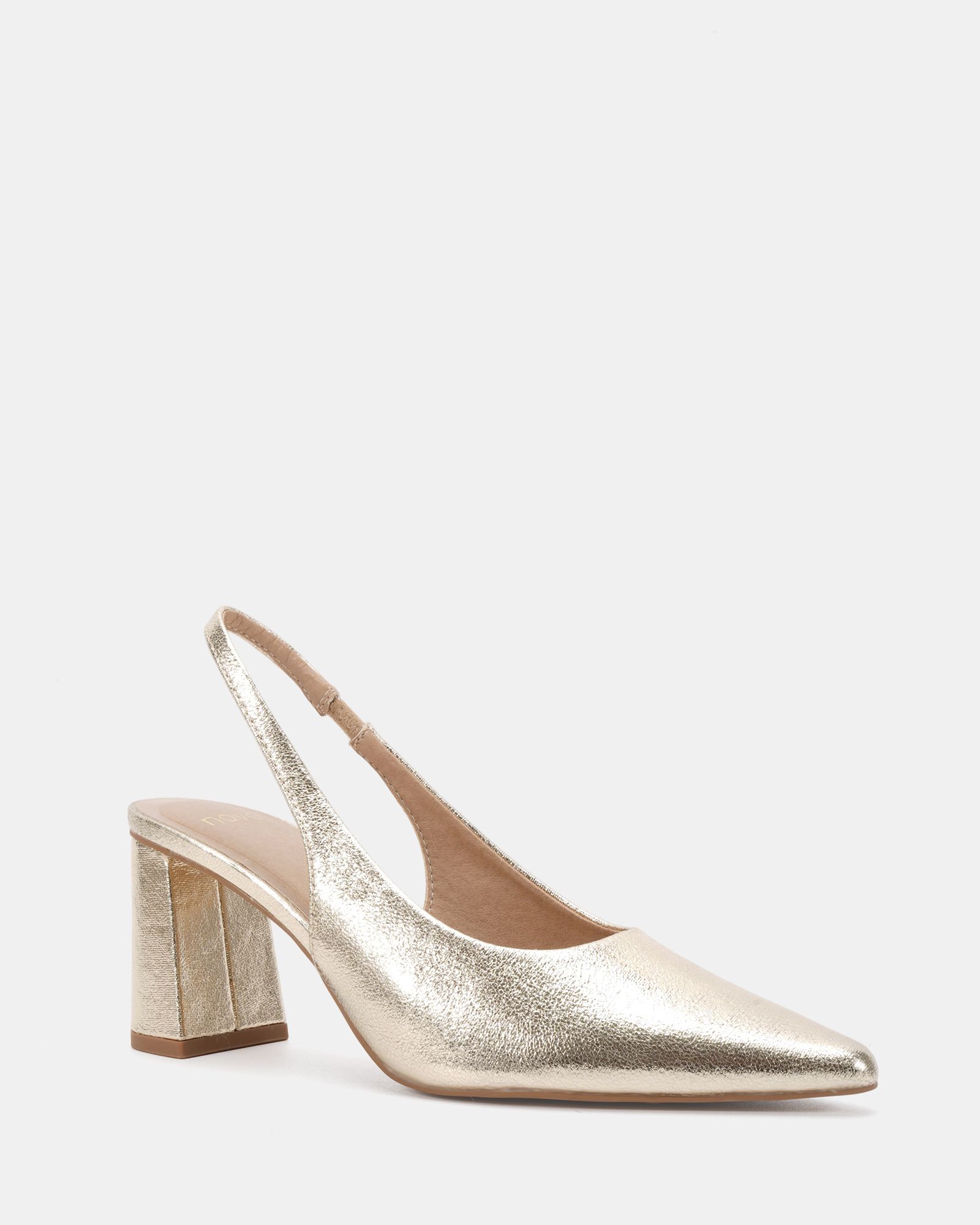 Isla Gold Block Heel Slingback Point Court