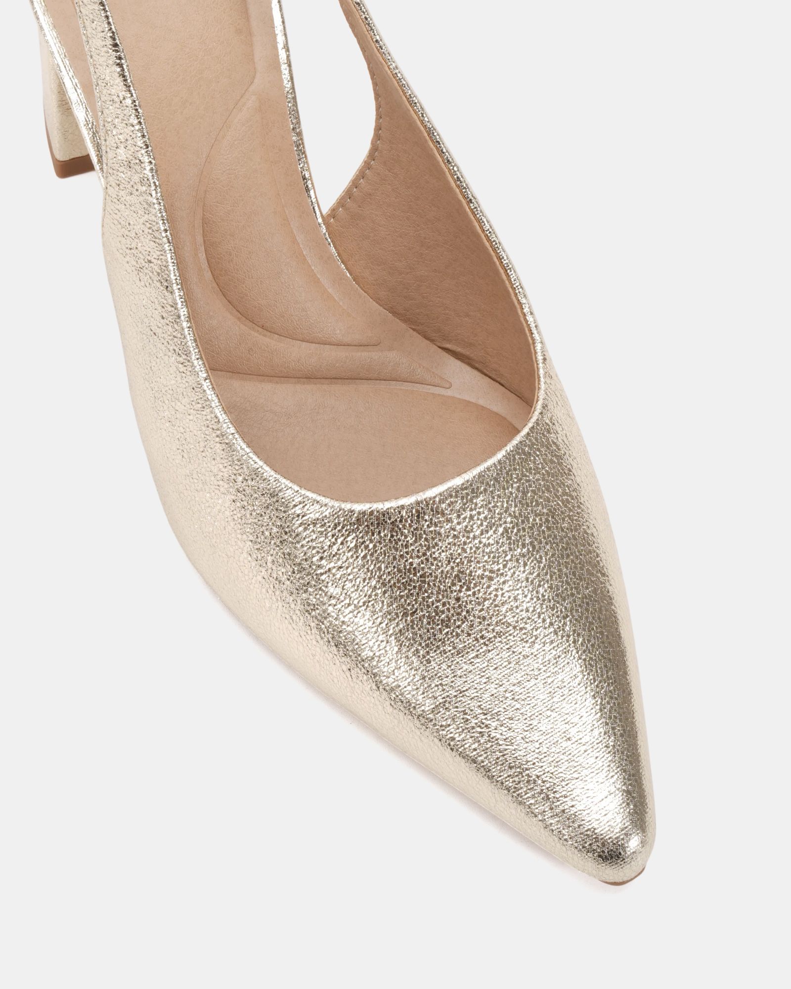 Isla Gold Block Heel Slingback Point Court