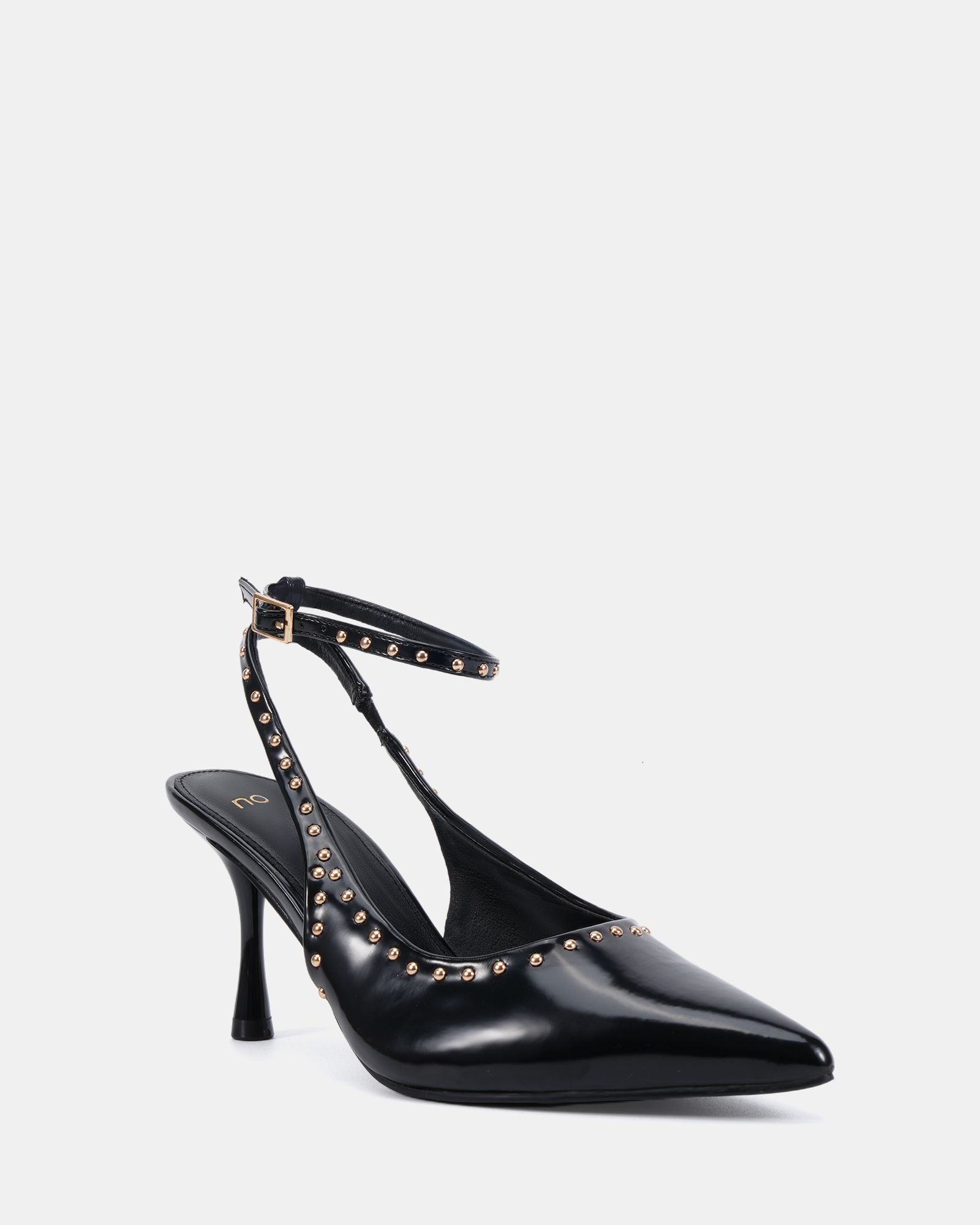 ITALIA Stud Detail Black Ankle Strap Point Court