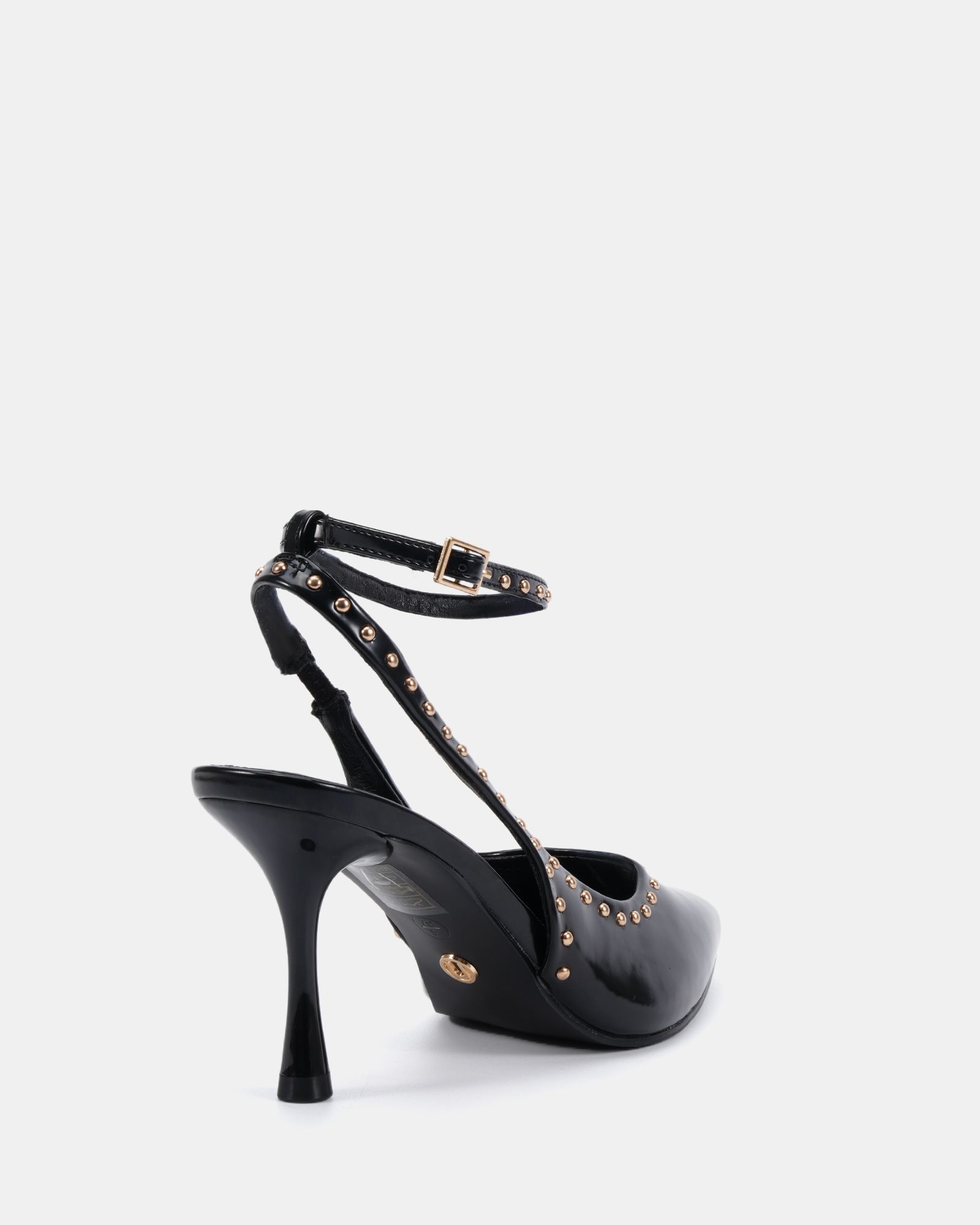 ITALIA Stud Detail Black Ankle Strap Point Court
