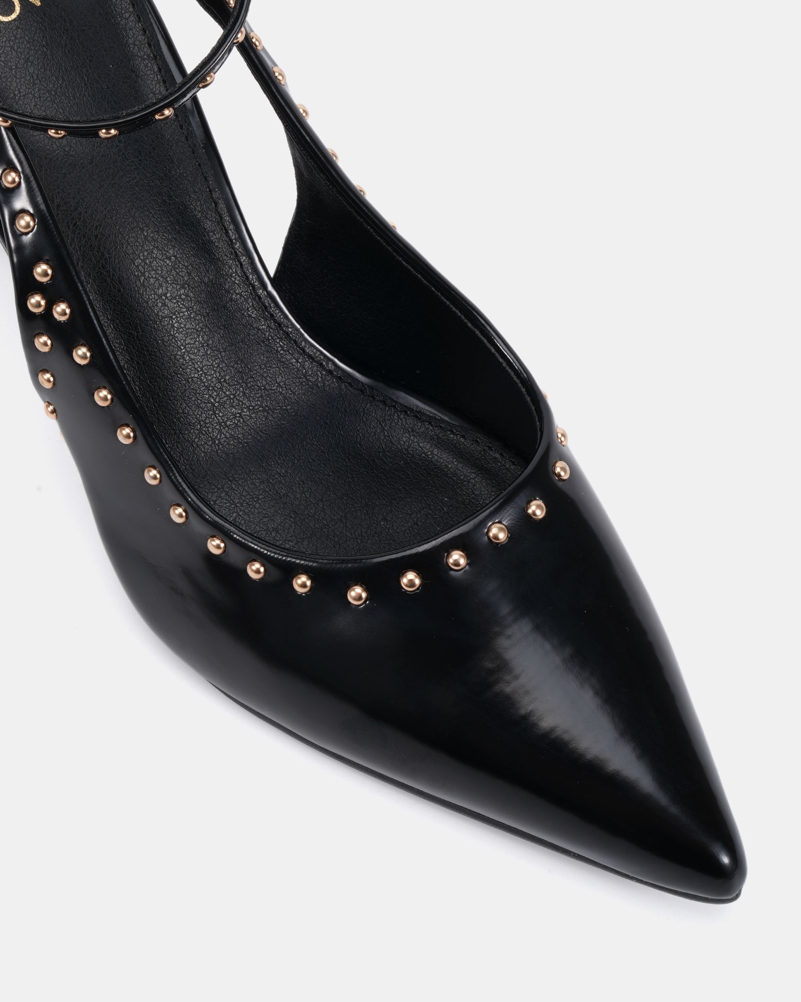 ITALIA Stud Detail Black Ankle Strap Point Court