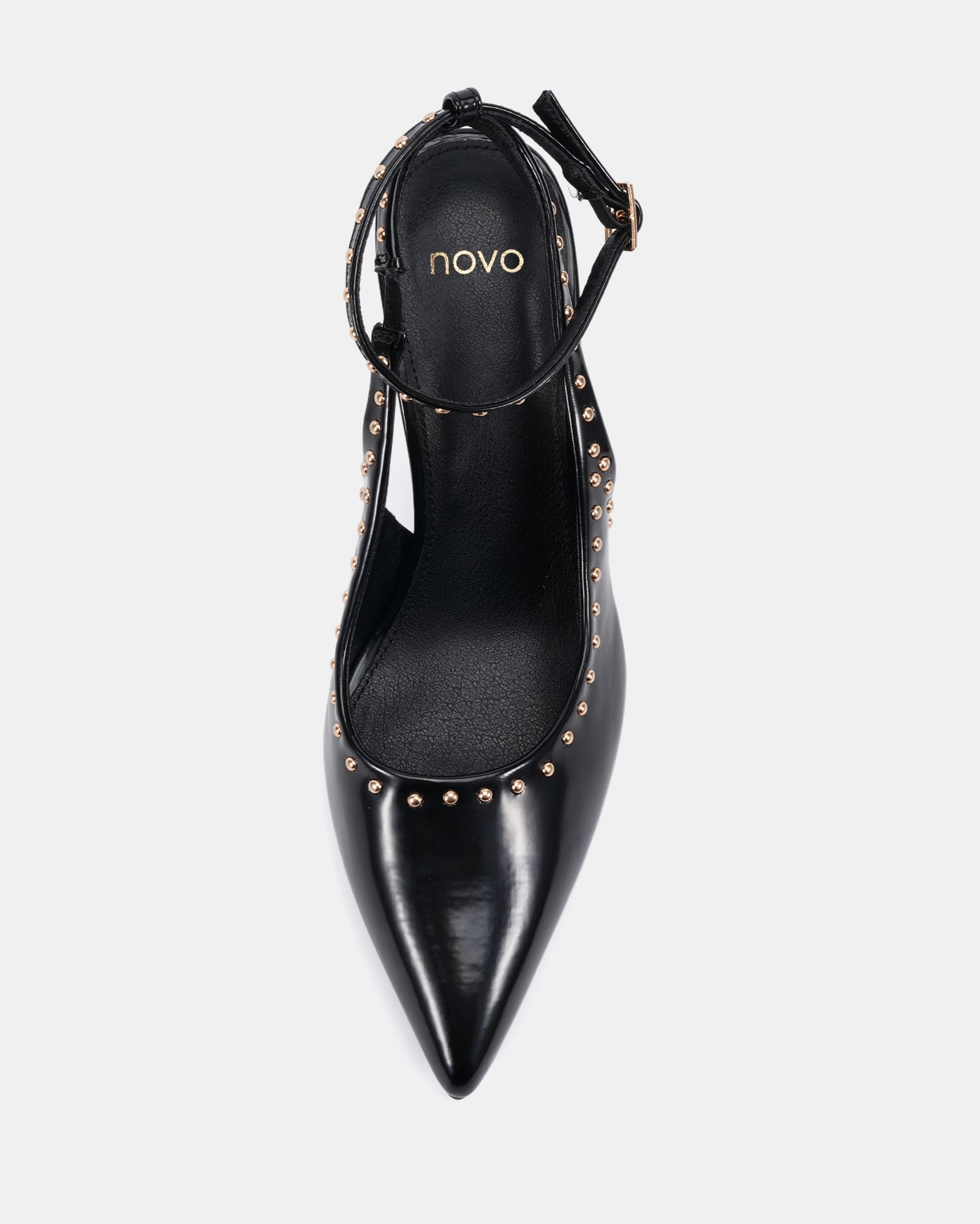 WIDE FIT ITALIA Stud Detail Black Ankle Strap Point Court