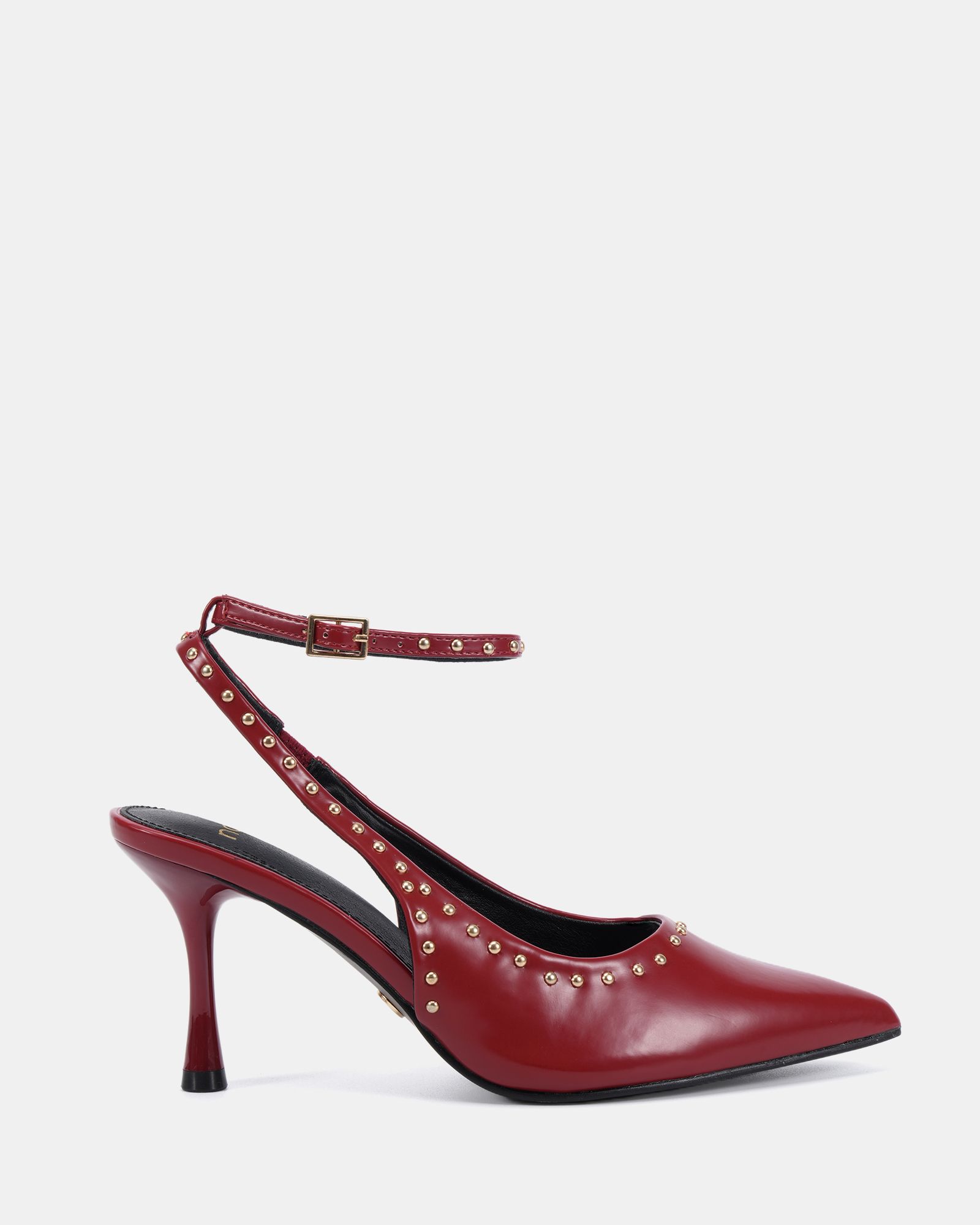 WIDE FIT ITALIA Stud Detail Red Ankle Strap Point Court