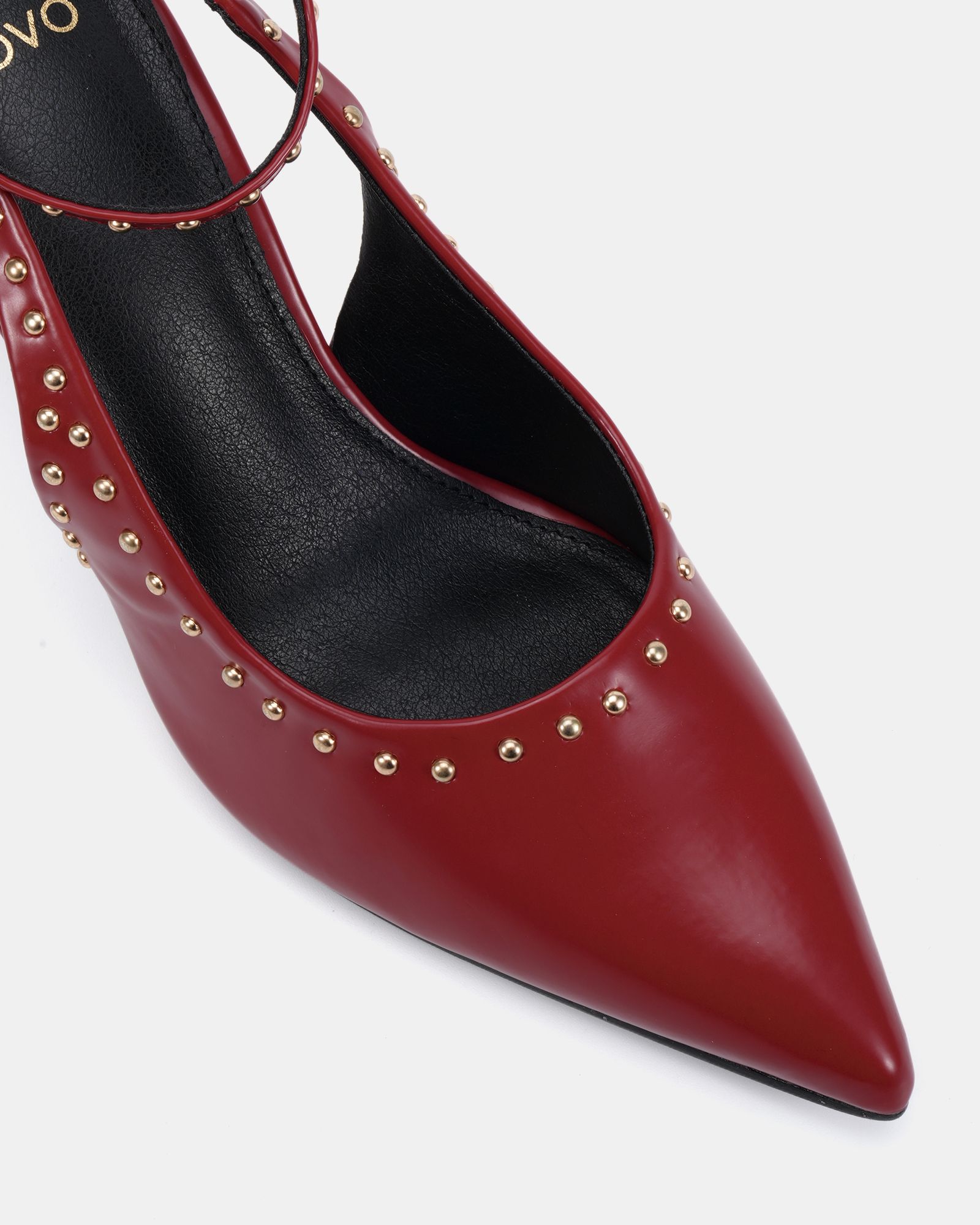 WIDE FIT ITALIA Stud Detail Red Ankle Strap Point Court