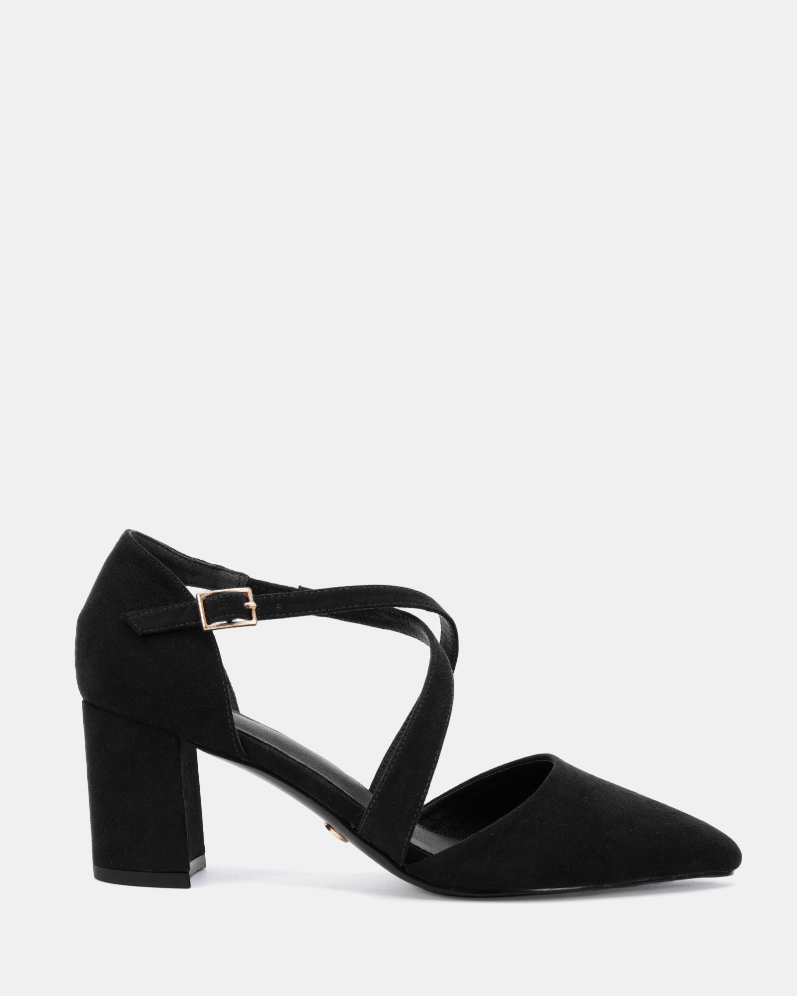 Ivanna Black Block Heel Cross Over Strap Point Court