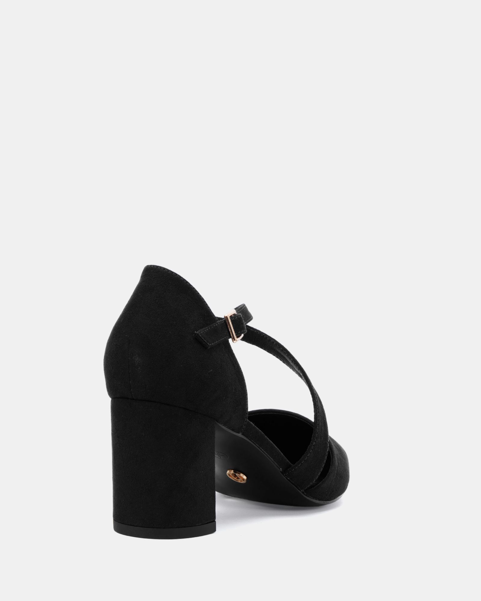 Ivanna Black Block Heel Cross Over Strap Point Court