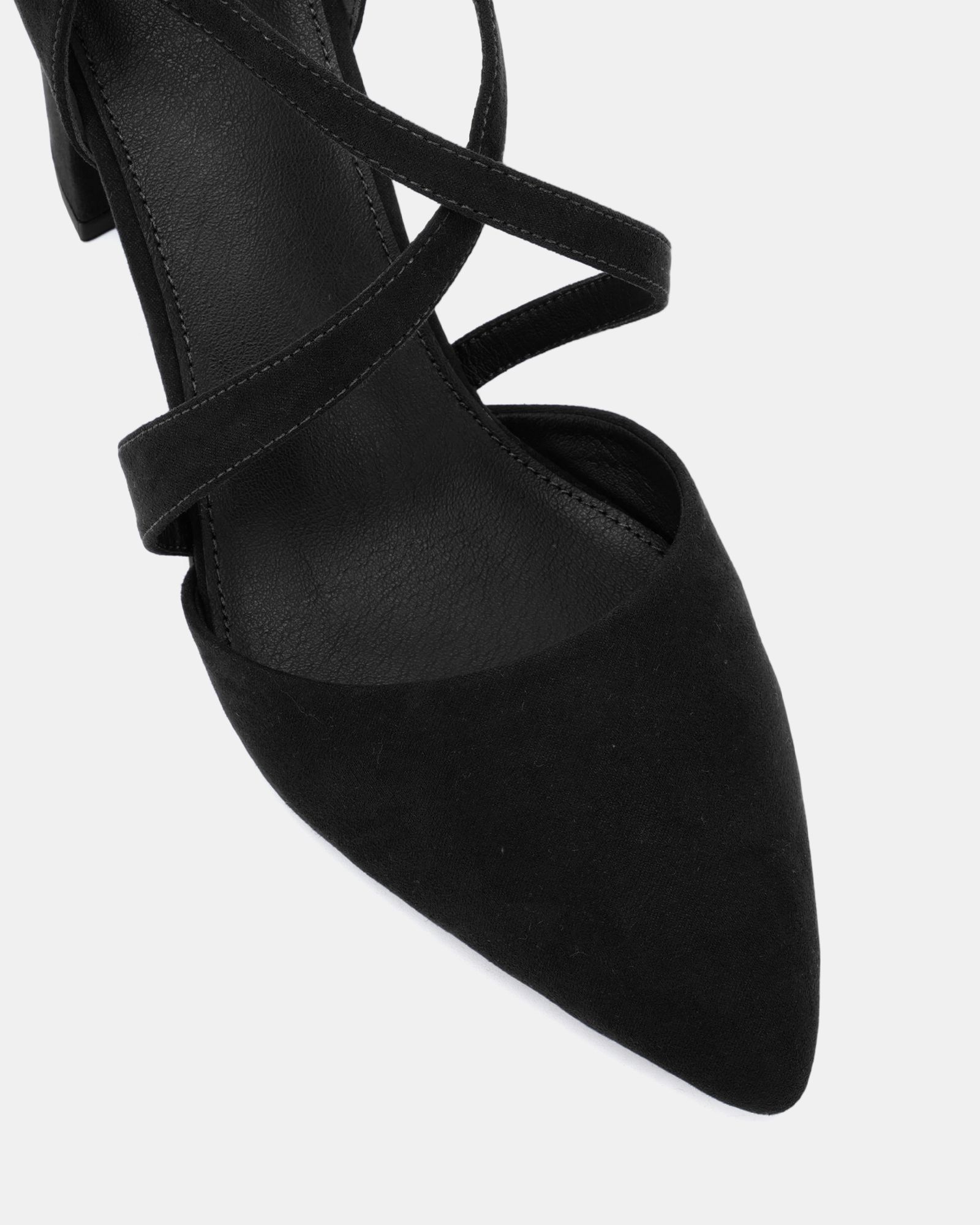 Ivanna Black Block Heel Cross Over Strap Point Court