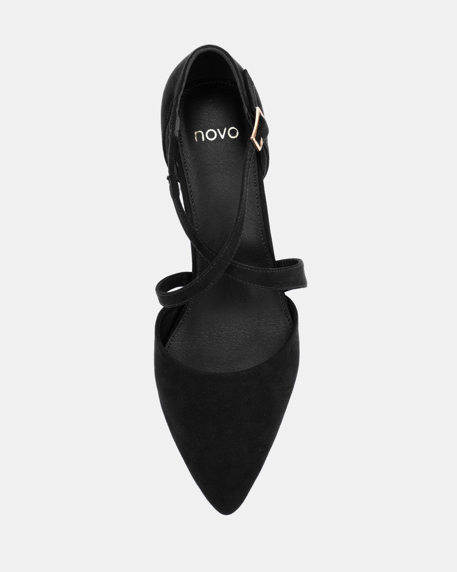 Ivanna Black Block Heel Cross Over Strap Point Court