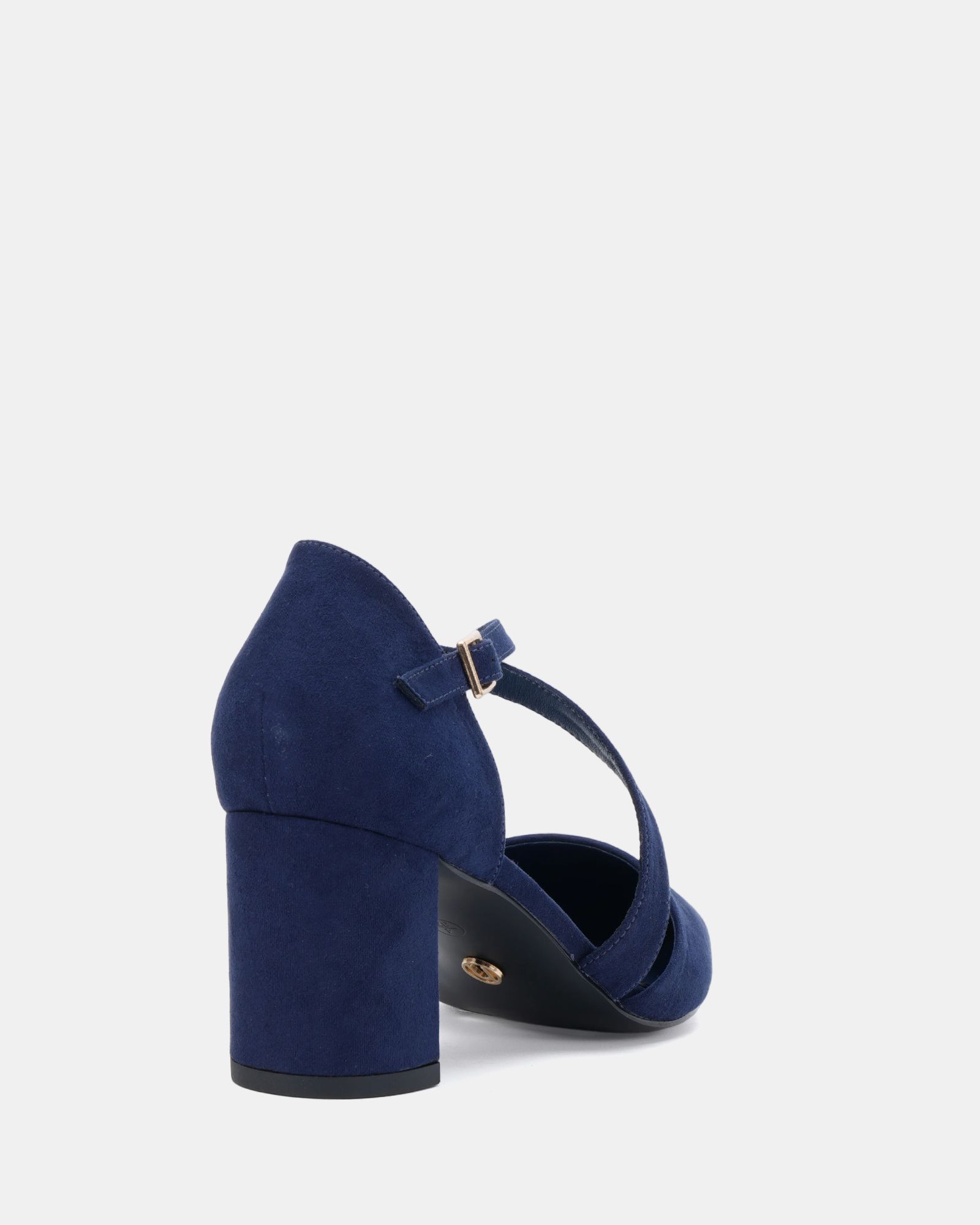Ivanna Navy Block Heel Cross Over Strap Point Court