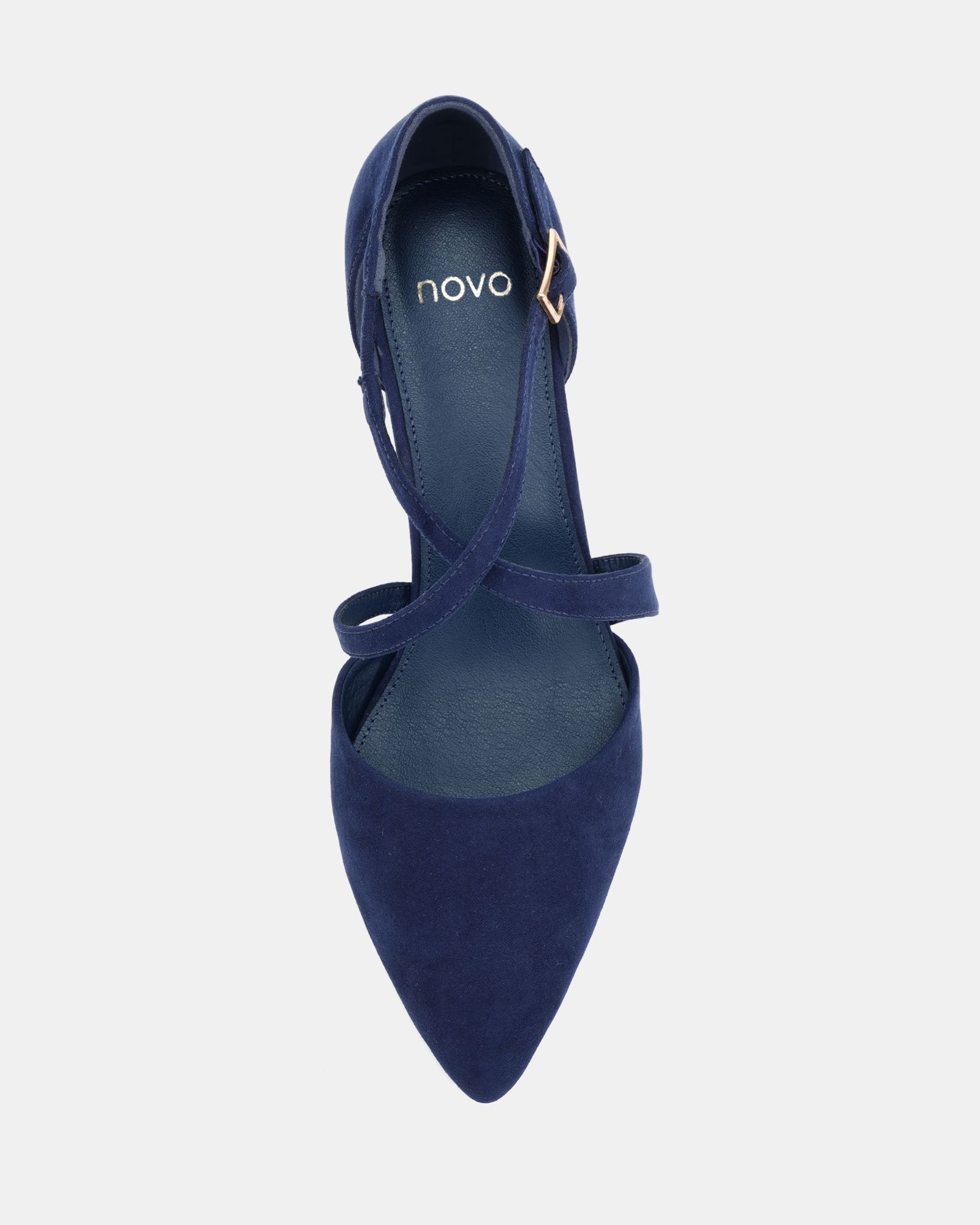 Wide Fit Ivanna Navy Block Heel Cross Over Strap Point Court