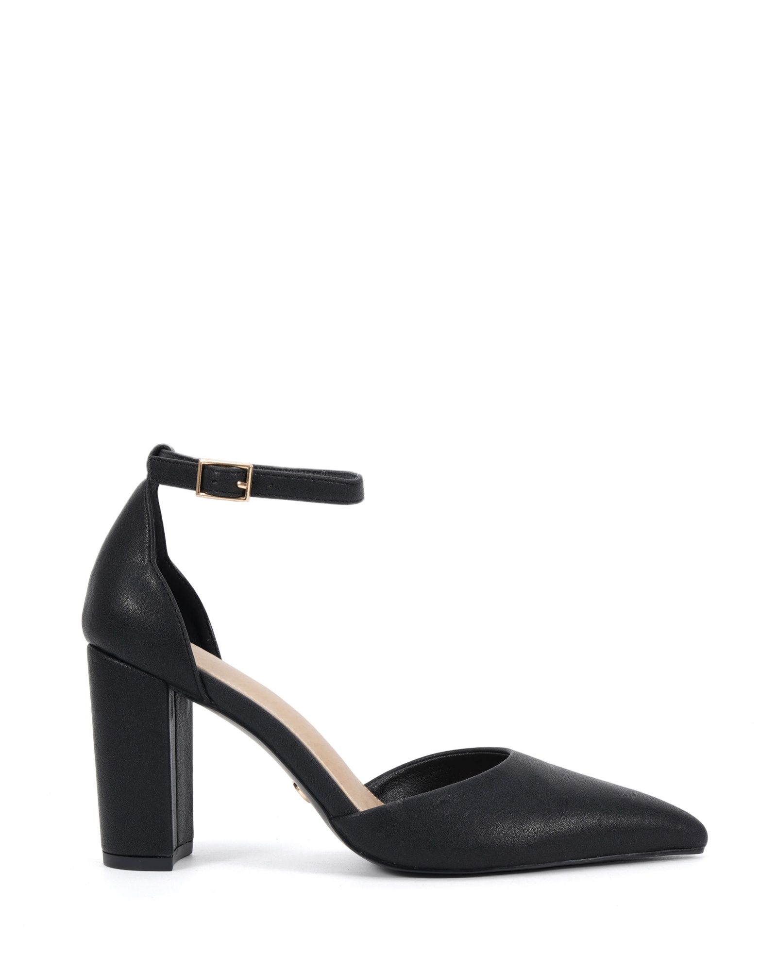 Wide Fit Ivar Black Two Part Block Heel Point Toe Ankle Strap
