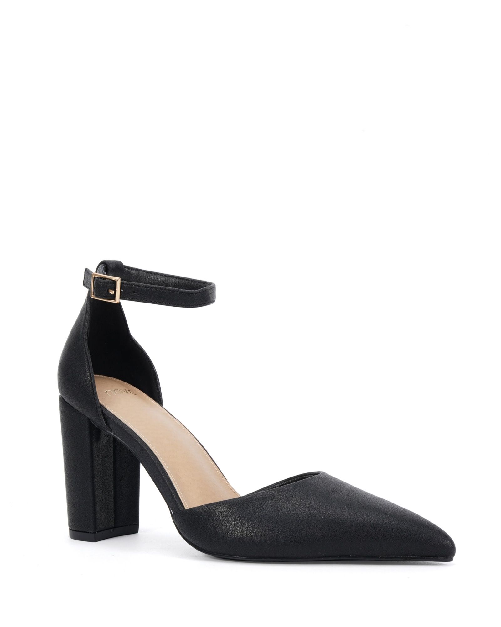 Wide Fit Ivar Black Two Part Block Heel Point Toe Ankle Strap