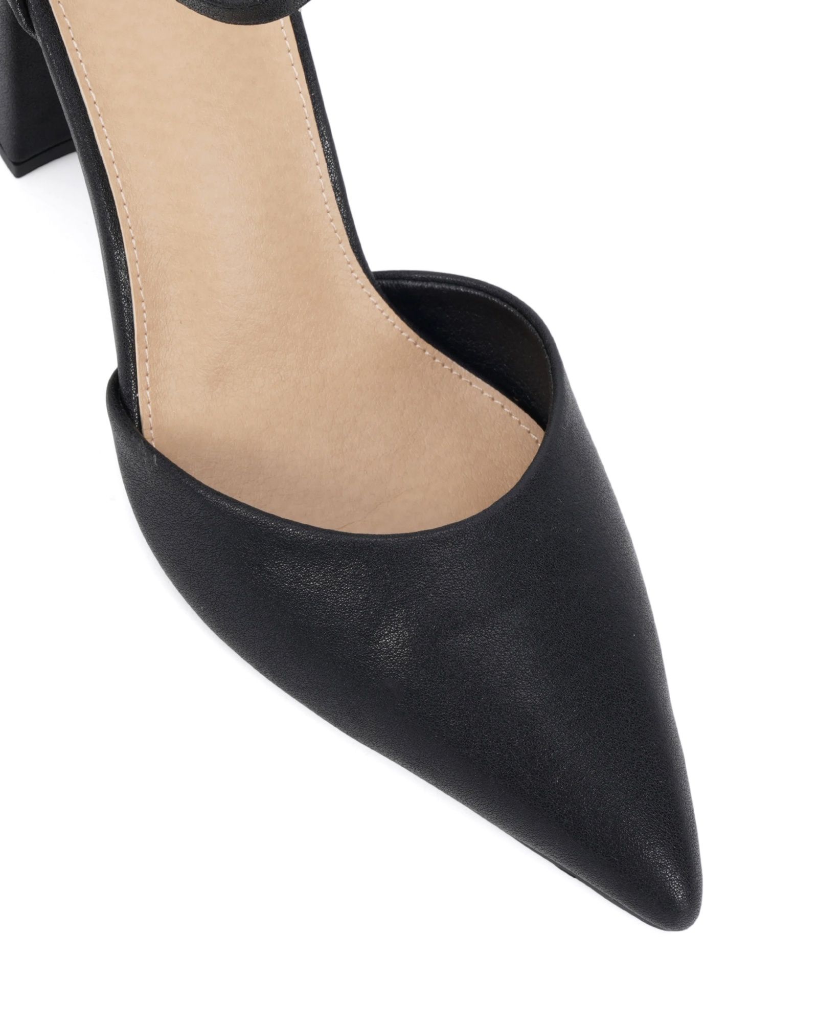 Wide Fit Ivar Black Two Part Block Heel Point Toe Ankle Strap