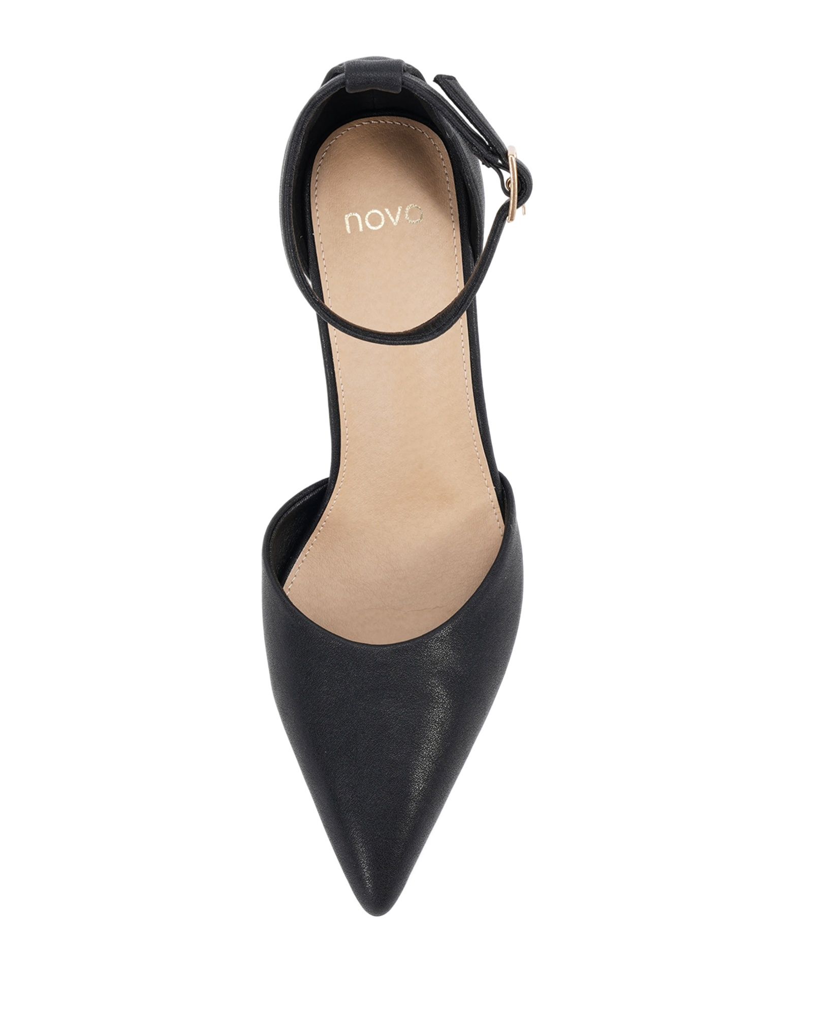 Wide Fit Ivar Black Two Part Block Heel Point Toe Ankle Strap