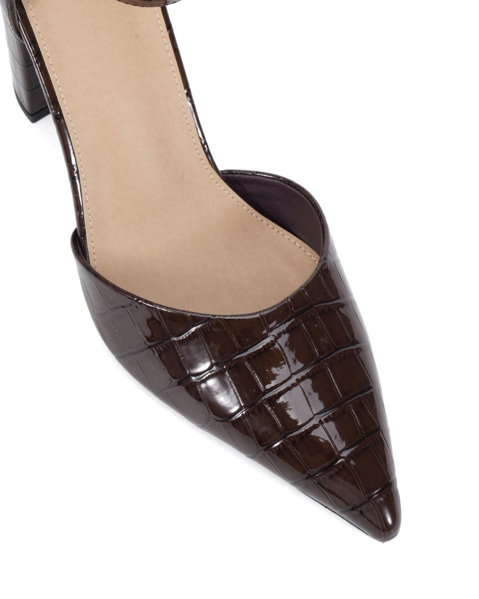 Wide Fit Ivar Brown Two Part Block Heel Point Toe Ankle Strap