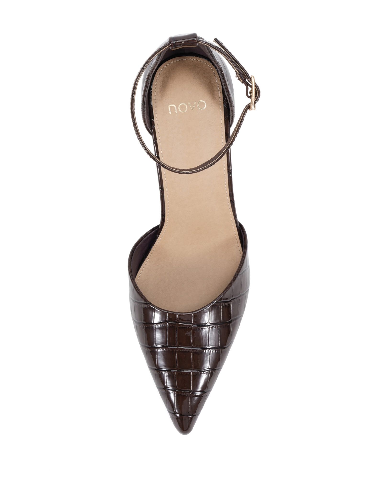 Wide Fit Ivar Brown Two Part Block Heel Point Toe Ankle Strap