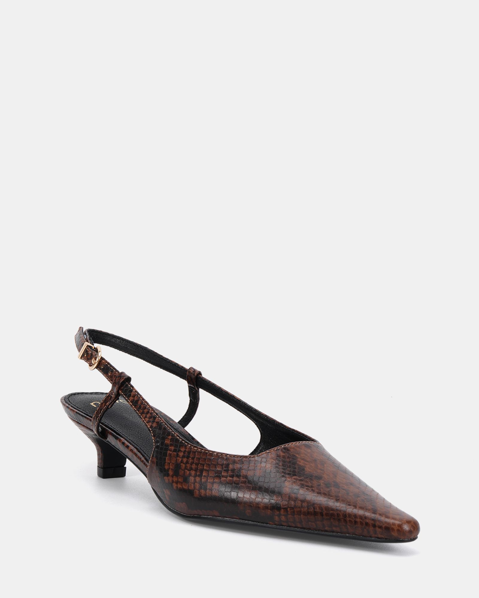 IZZY Brown Low Heel Slingback Point Court