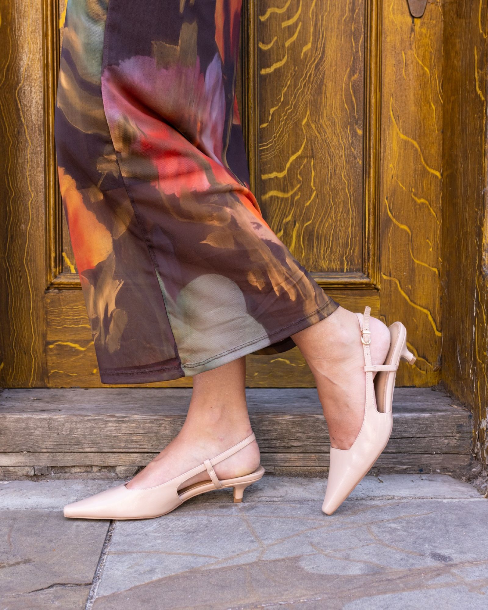 IZZY Nude Low Heel Slingback Point Court