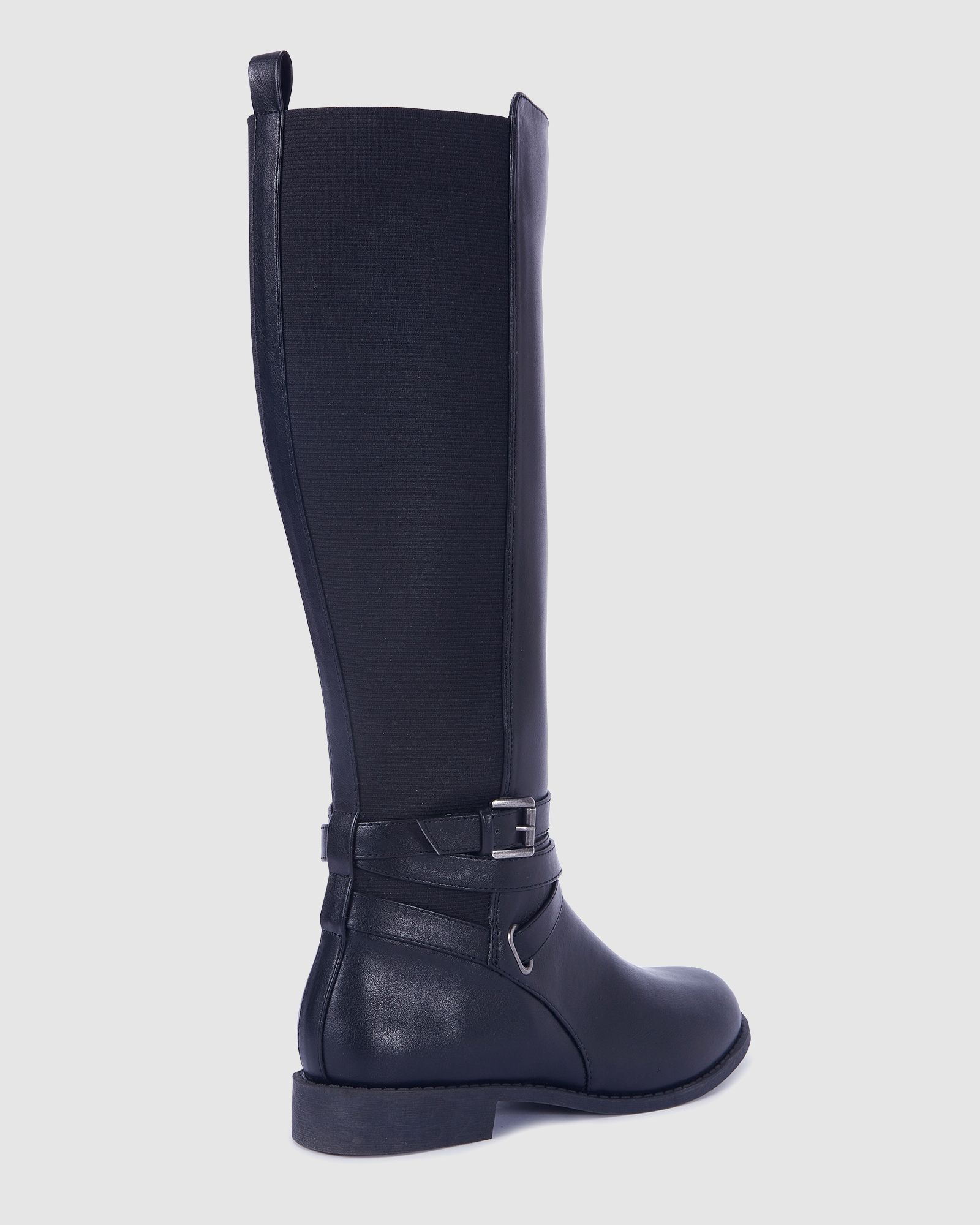 Jadine Black Knee High Buckle Detail Riding Boot