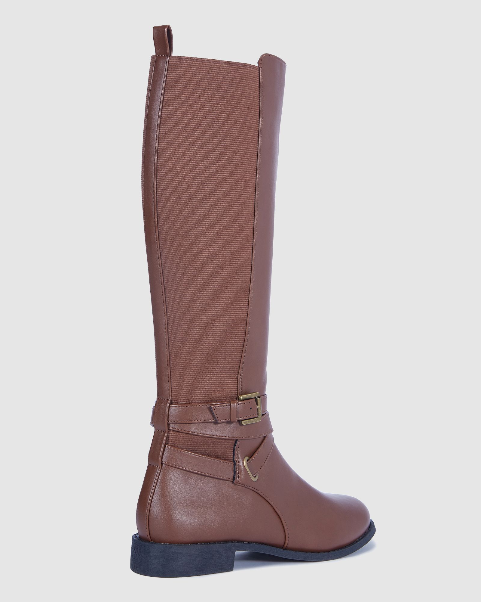 Jadine Tan Knee High Buckle Detail Riding Boot
