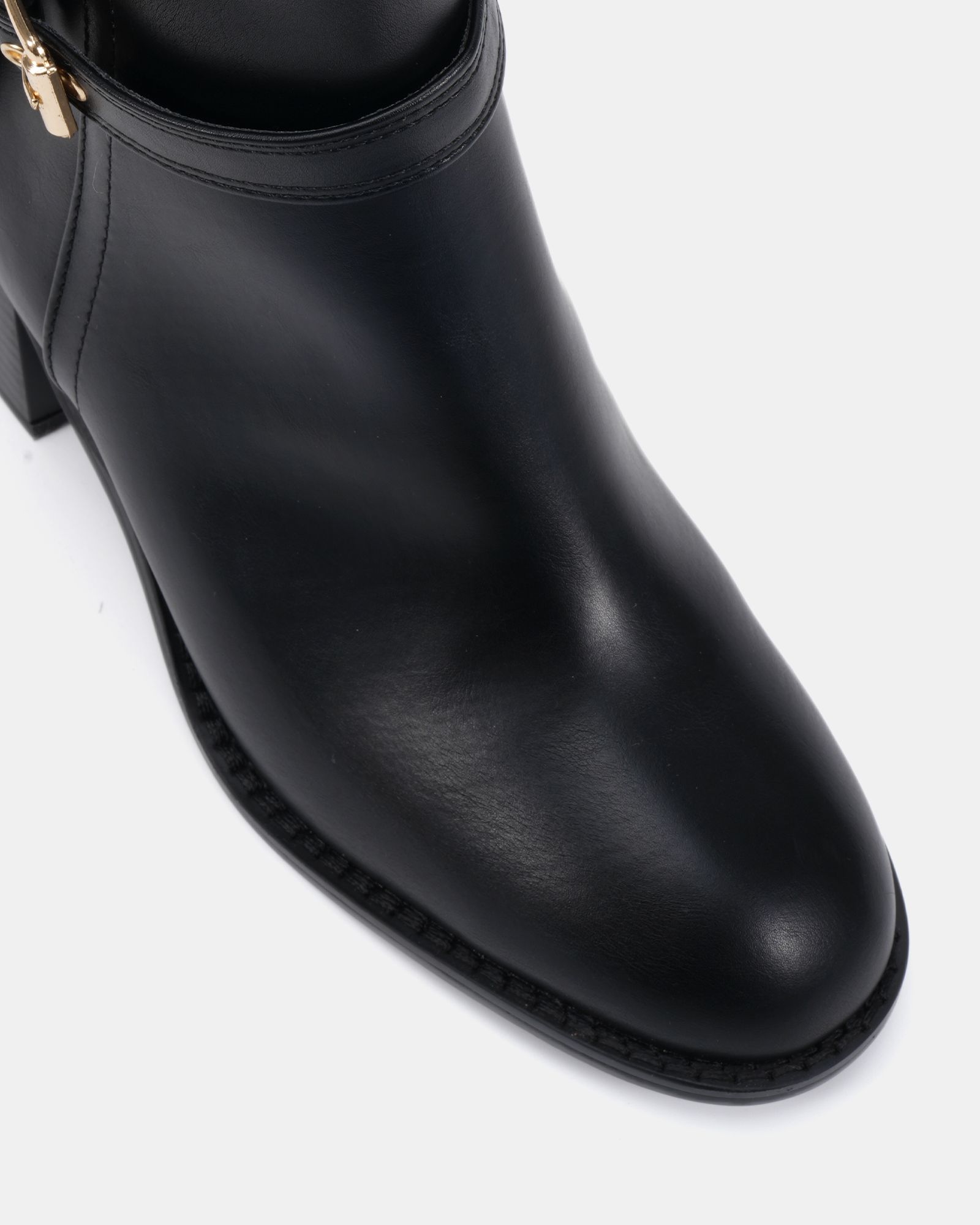 Jasmine Black Round Toe Block Heel Buckle Detail Ankle Boot