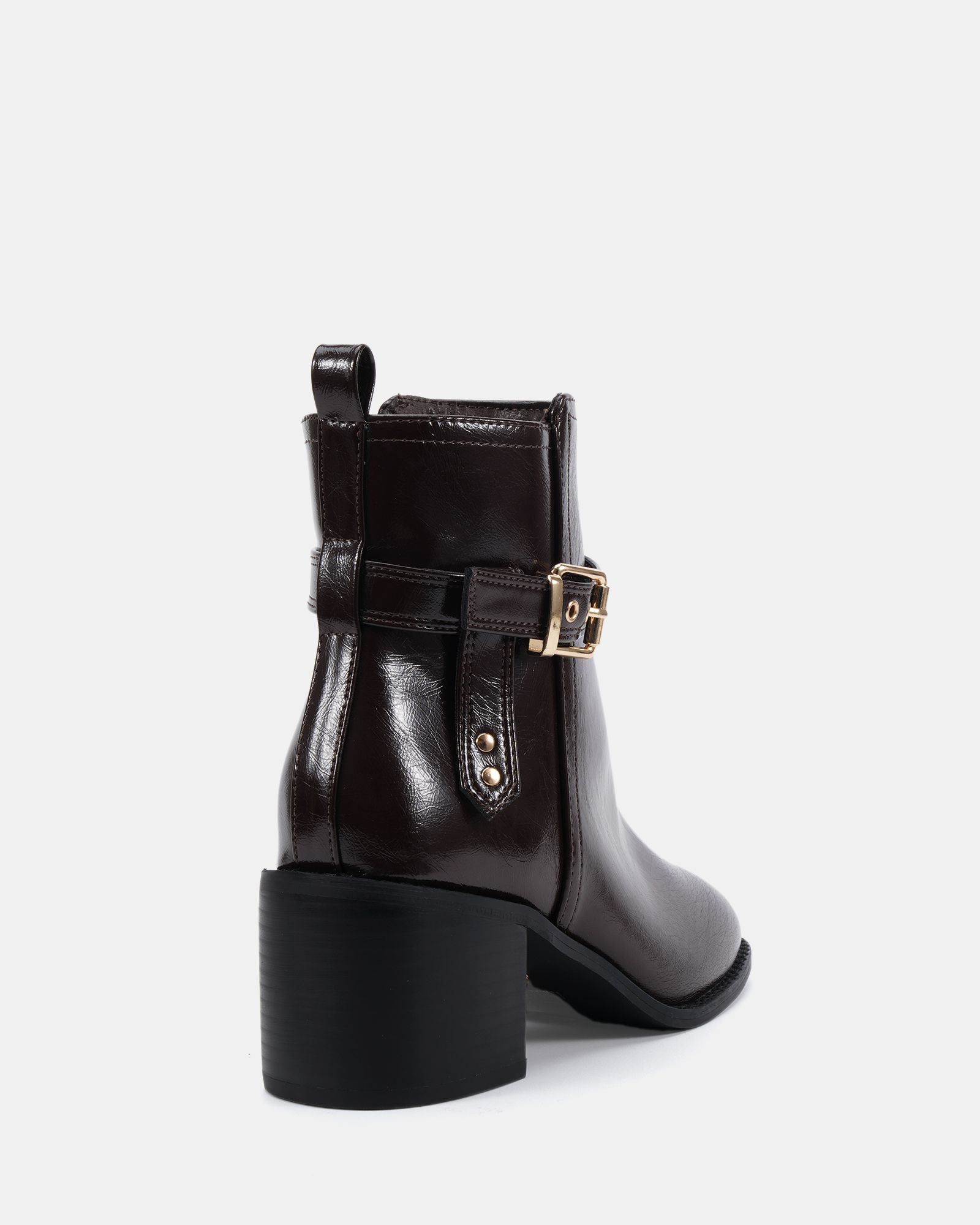 Wide Fit Jasmine Brown Round Toe Block Heel Buckle Detail Ank