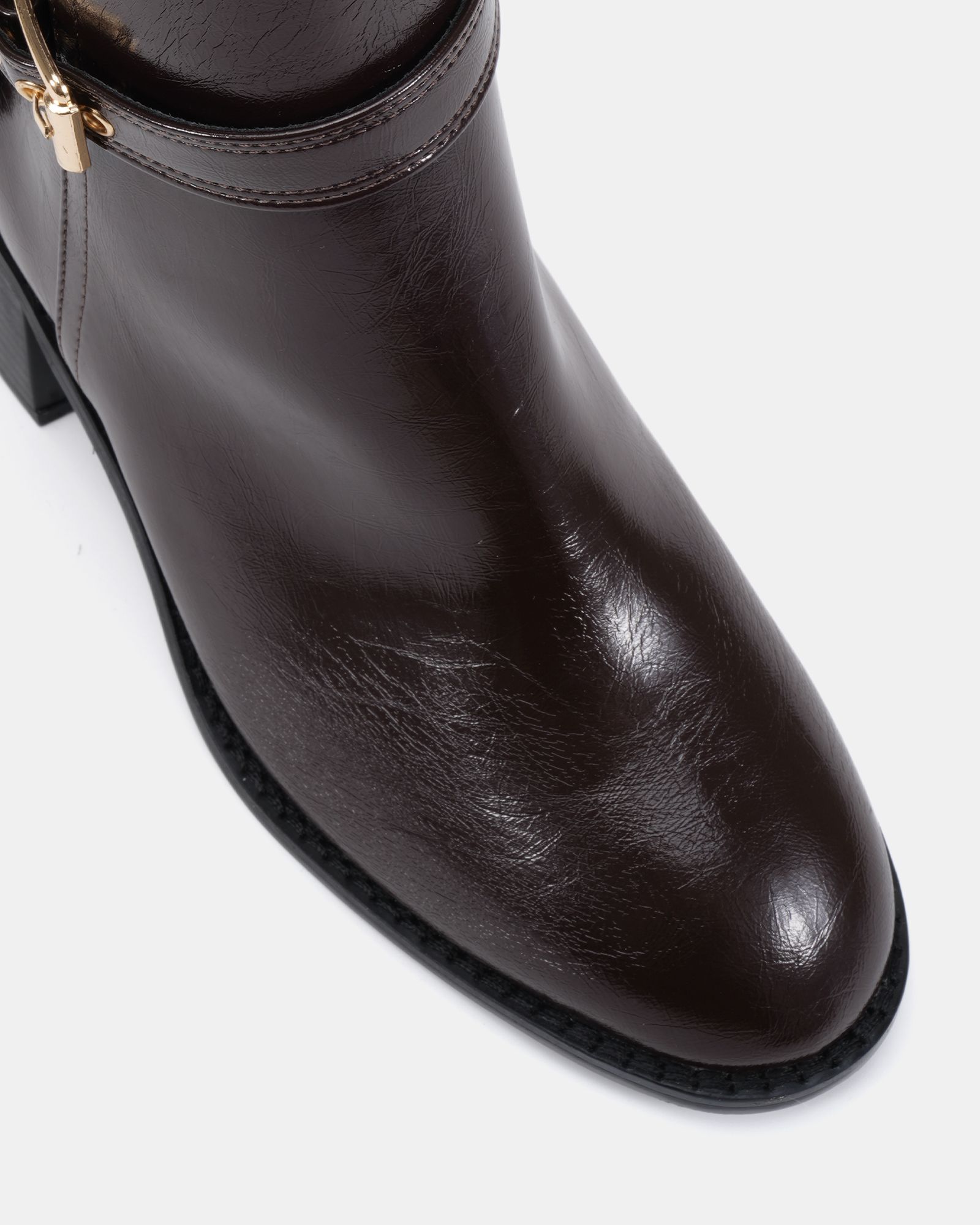 Wide Fit Jasmine Brown Round Toe Block Heel Buckle Detail Ank