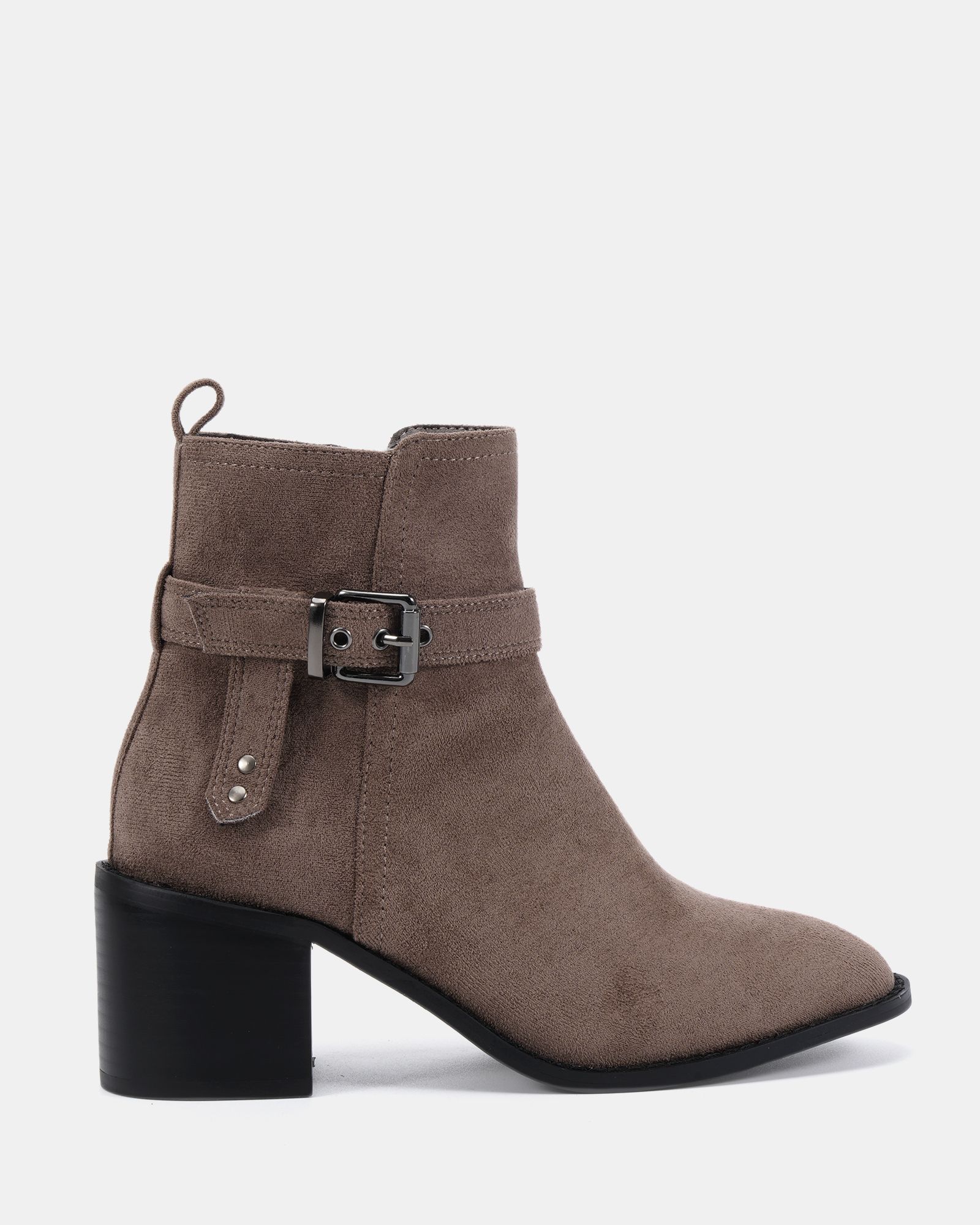 Jasmine Mink Round Toe Block Heel Buckle Detail Ankle Boot