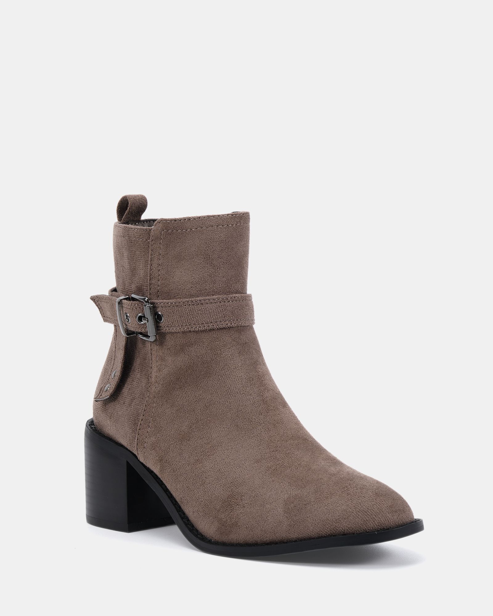 Jasmine Mink Round Toe Block Heel Buckle Detail Ankle Boot