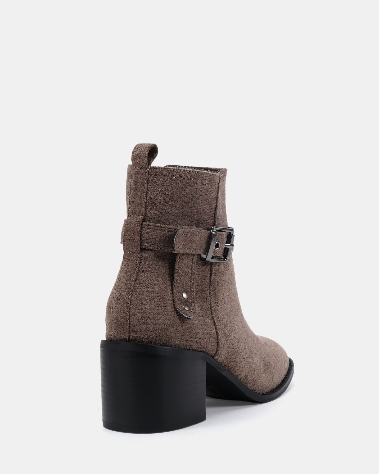 Jasmine Mink Round Toe Block Heel Buckle Detail Ankle Boot