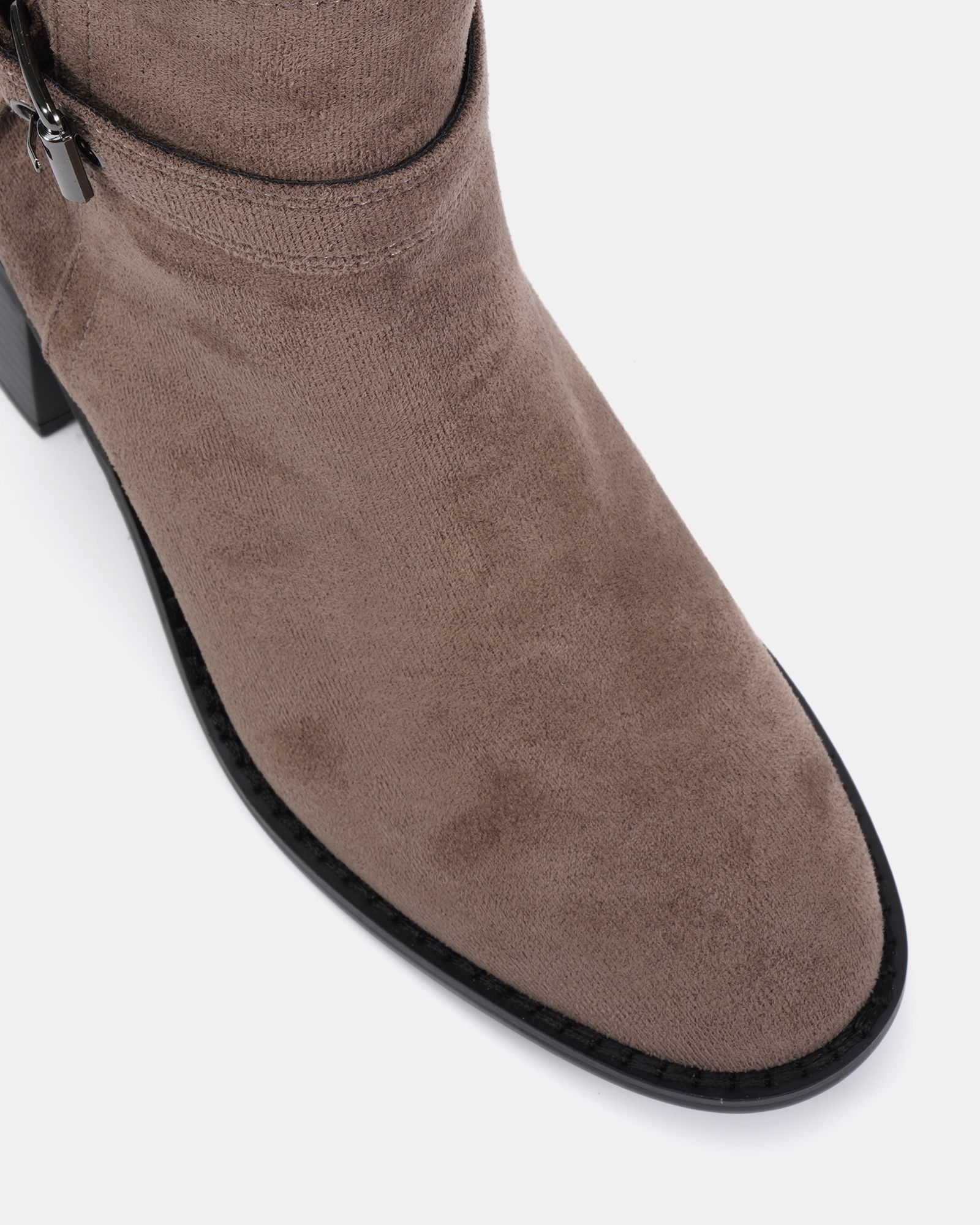 Jasmine Mink Round Toe Block Heel Buckle Detail Ankle Boot