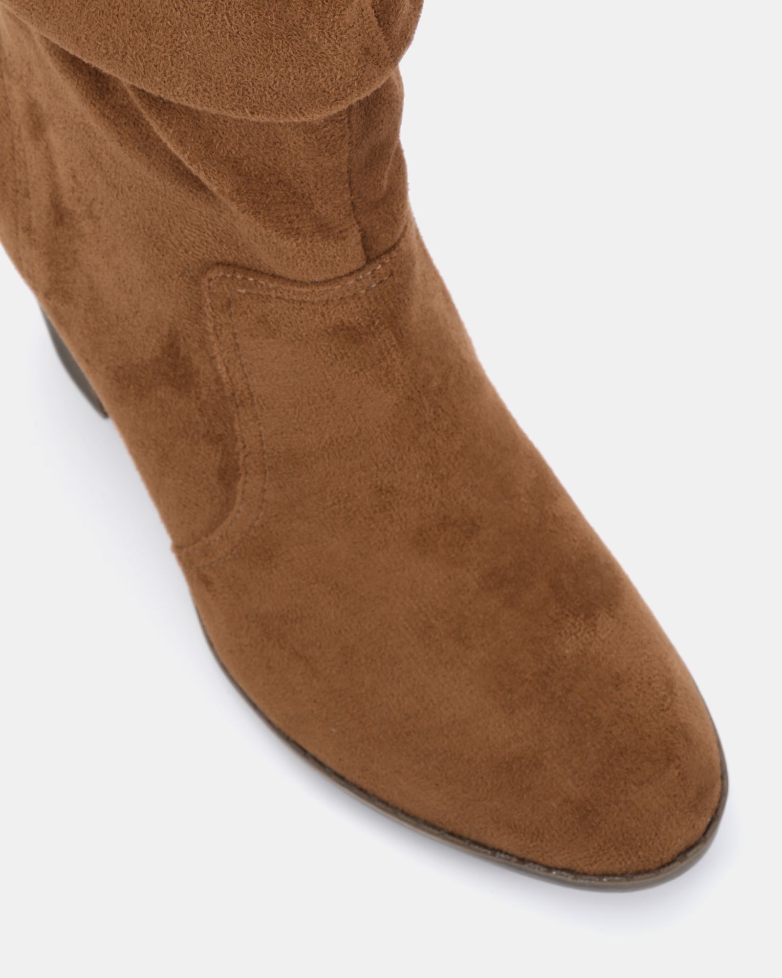 WIDE FIT JOANY Tan Block Heel Slouch Ruched Ankle Boot