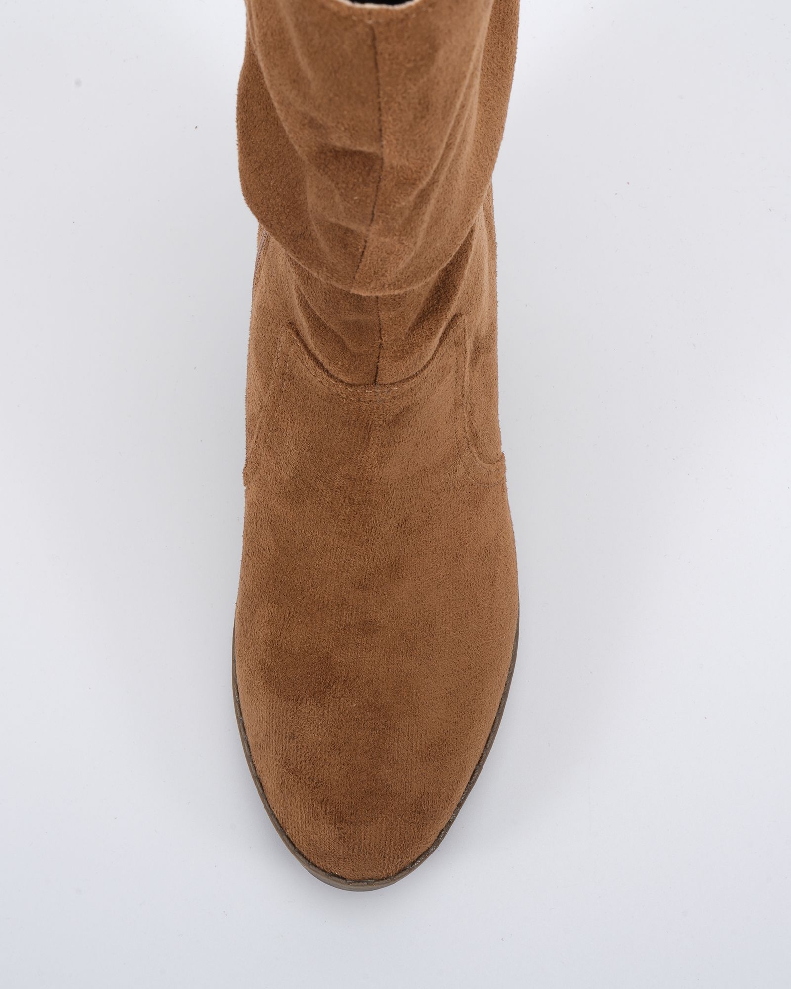 WIDE FIT JOANY Tan Block Heel Slouch Ruched Ankle Boot