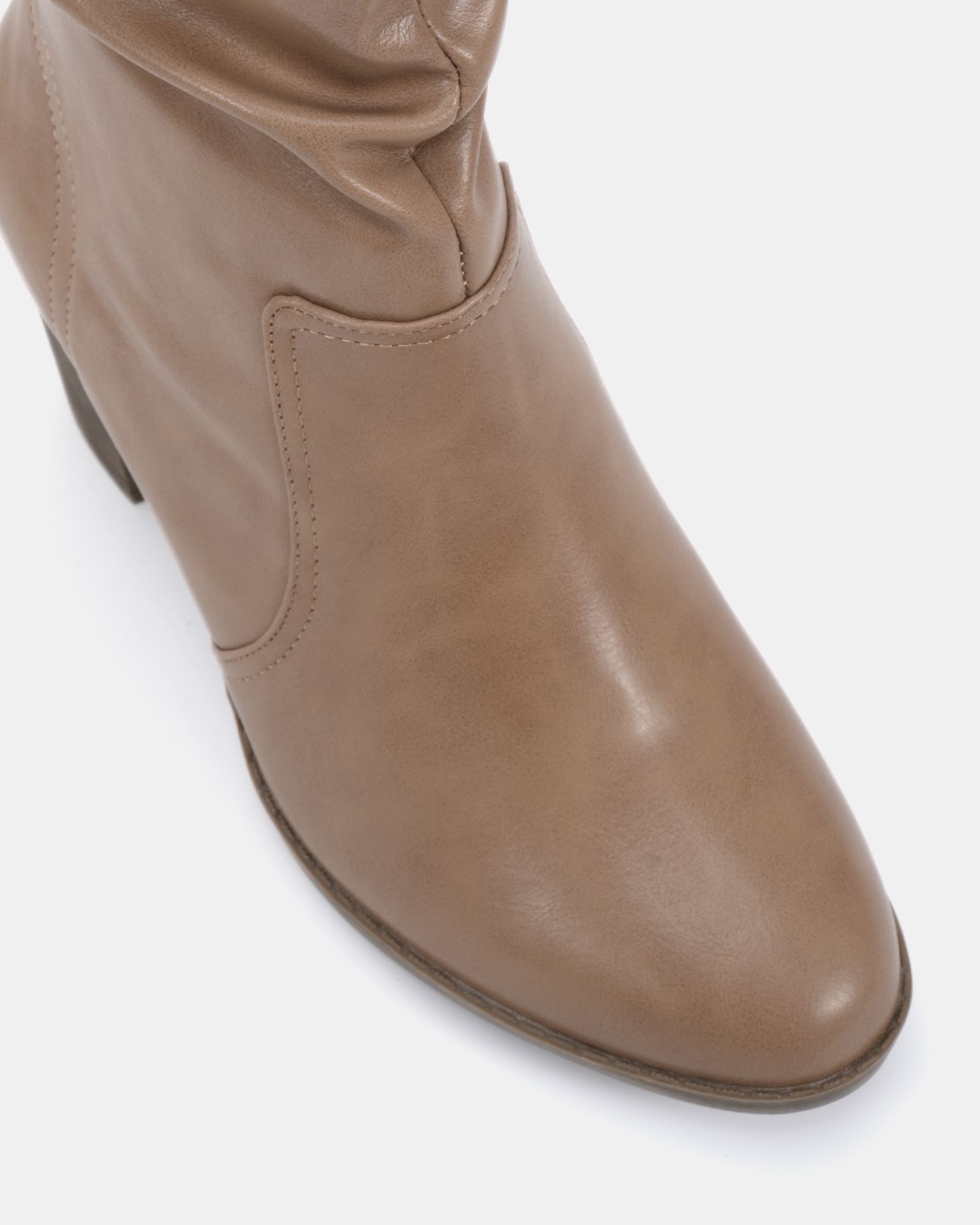 WIDE FIT JOANY Taupe Block Heel Slouch Ruched Ankle Boot