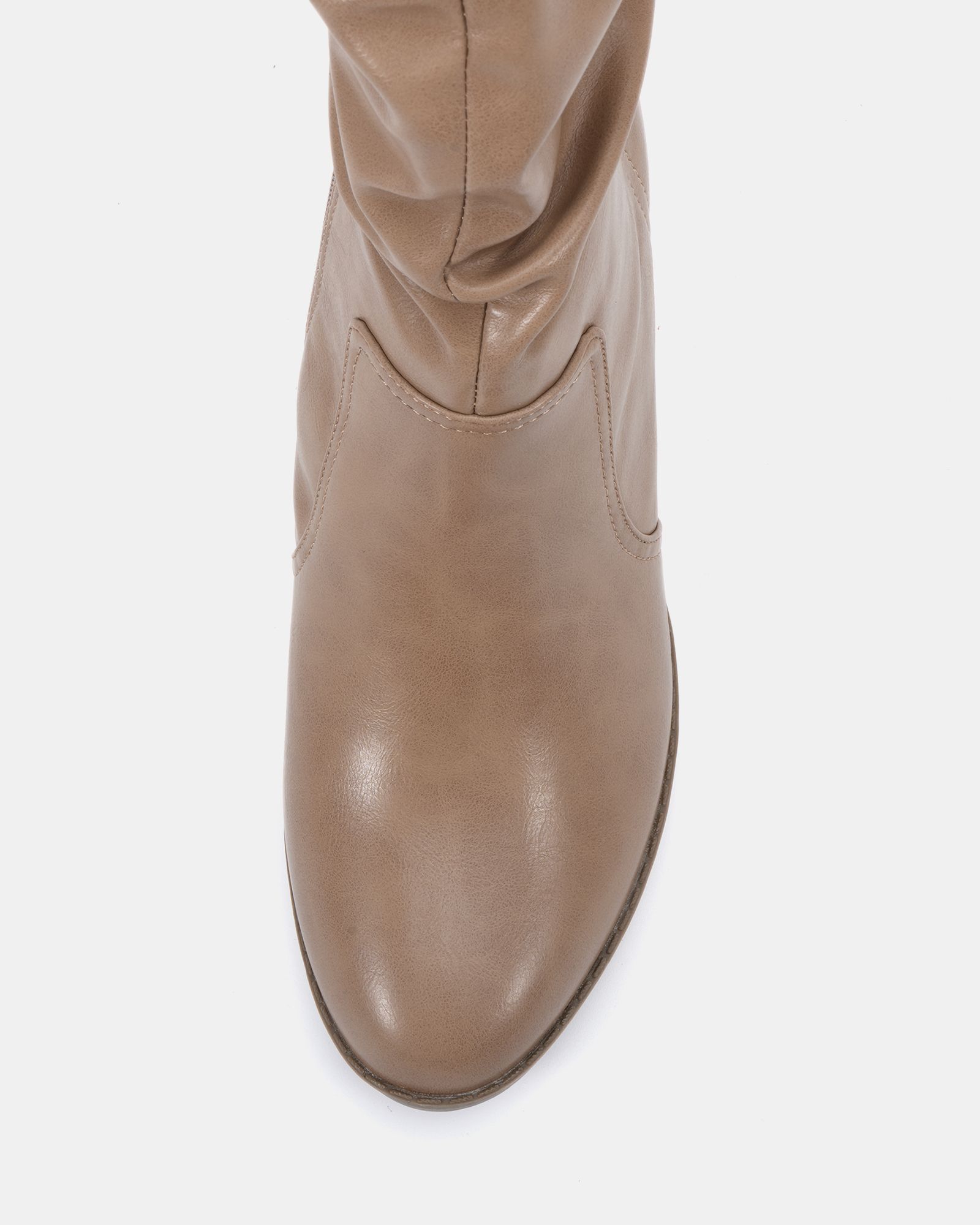 JOANY Taupe Block Heel Slouch Ruched Ankle Boot