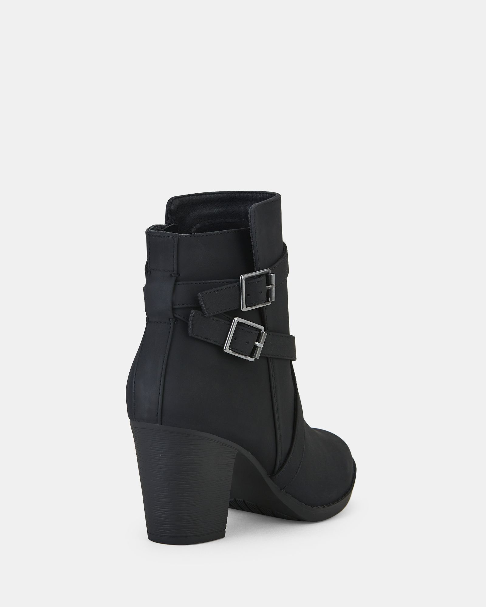 Wide Fit Jorgie Black Buckle Mid Heel Ankle Boot