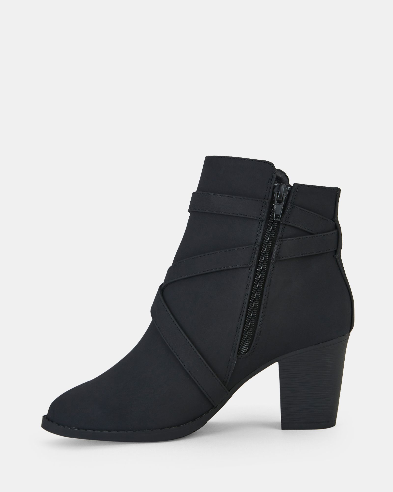 Wide Fit Jorgie Black Buckle Mid Heel Ankle Boot
