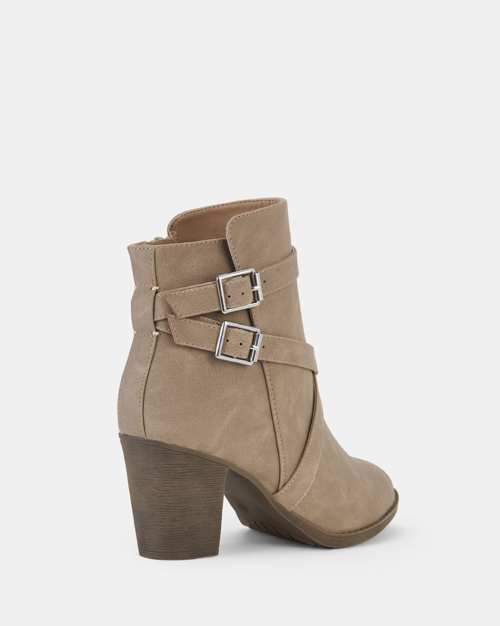 Wide Fit Jorgie Taupe Buckle Mid Heel Ankle Boot